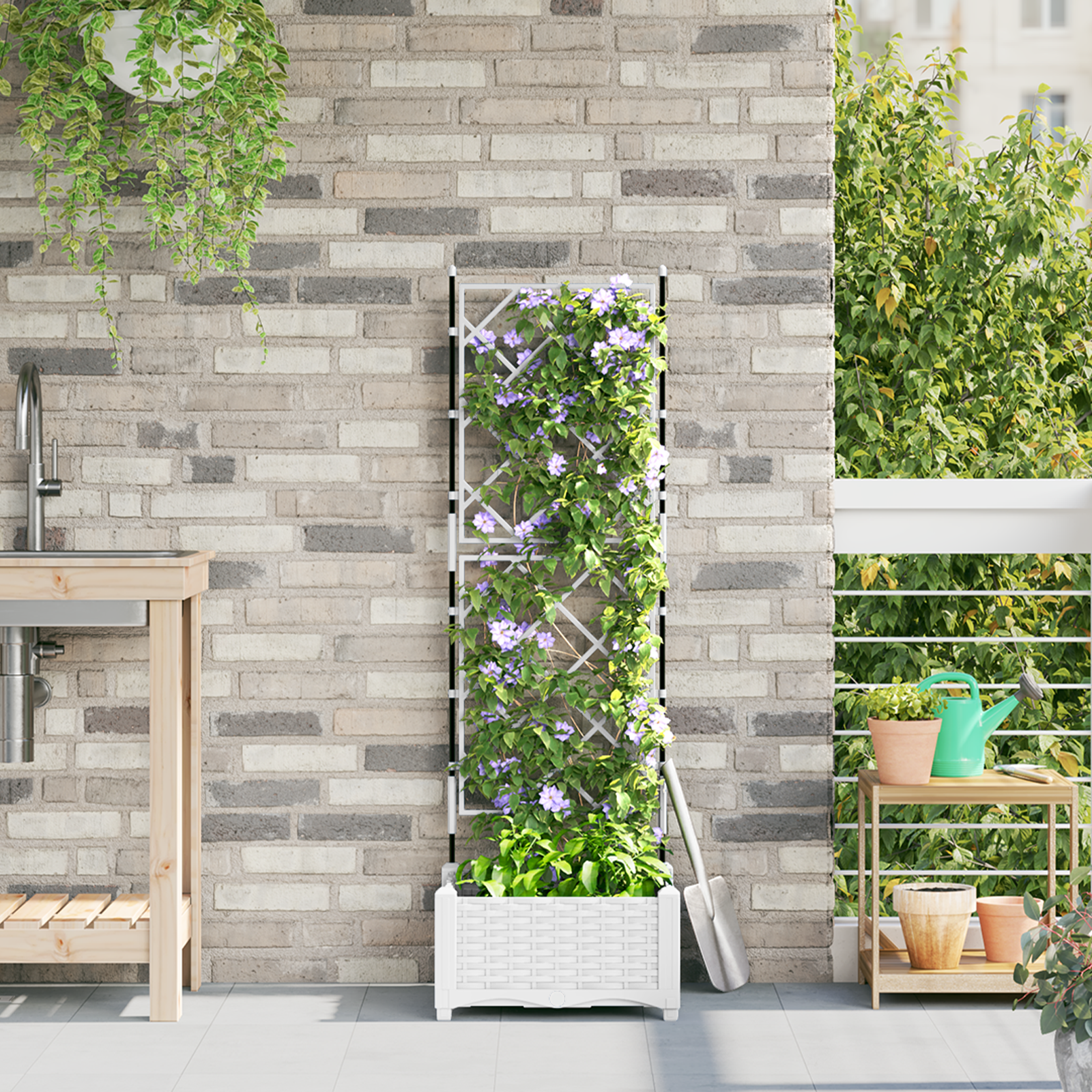 Tuinplanter met Trellis Wit 40x40x125,5 cm