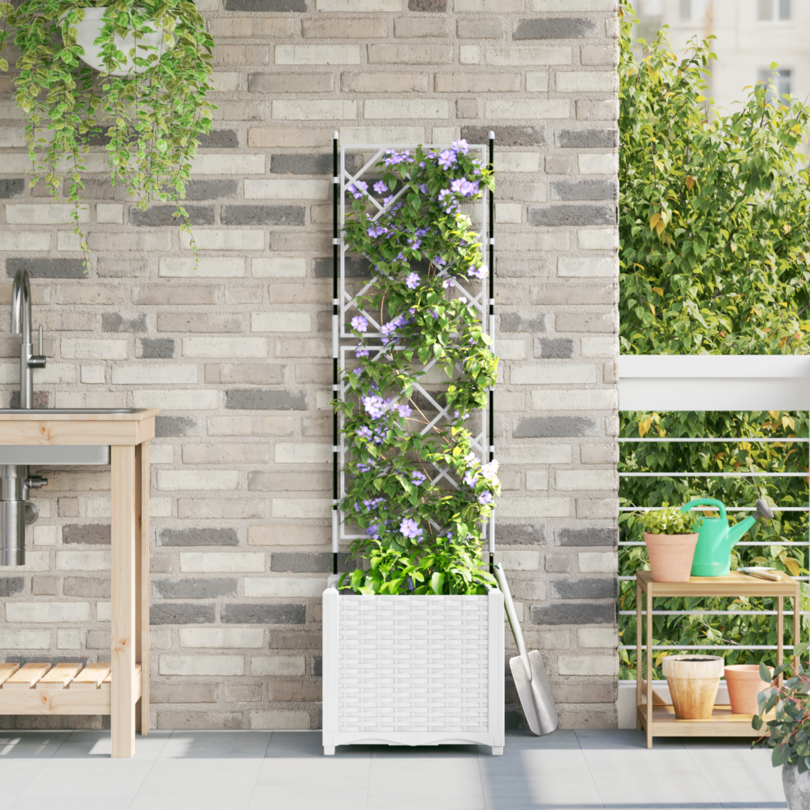 Garden Planter with Trellis White 40x40x143 cm