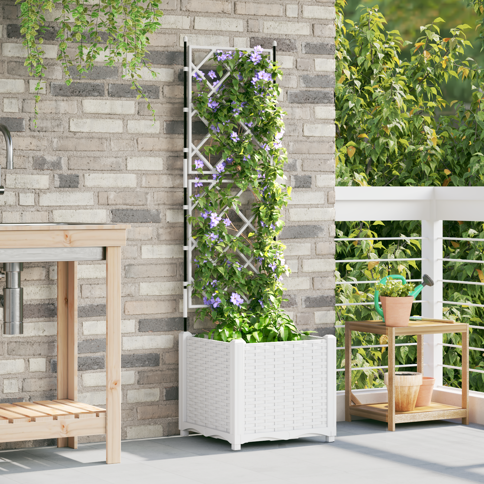 Garden Planter with Trellis White 40x40x143 cm - Image 3