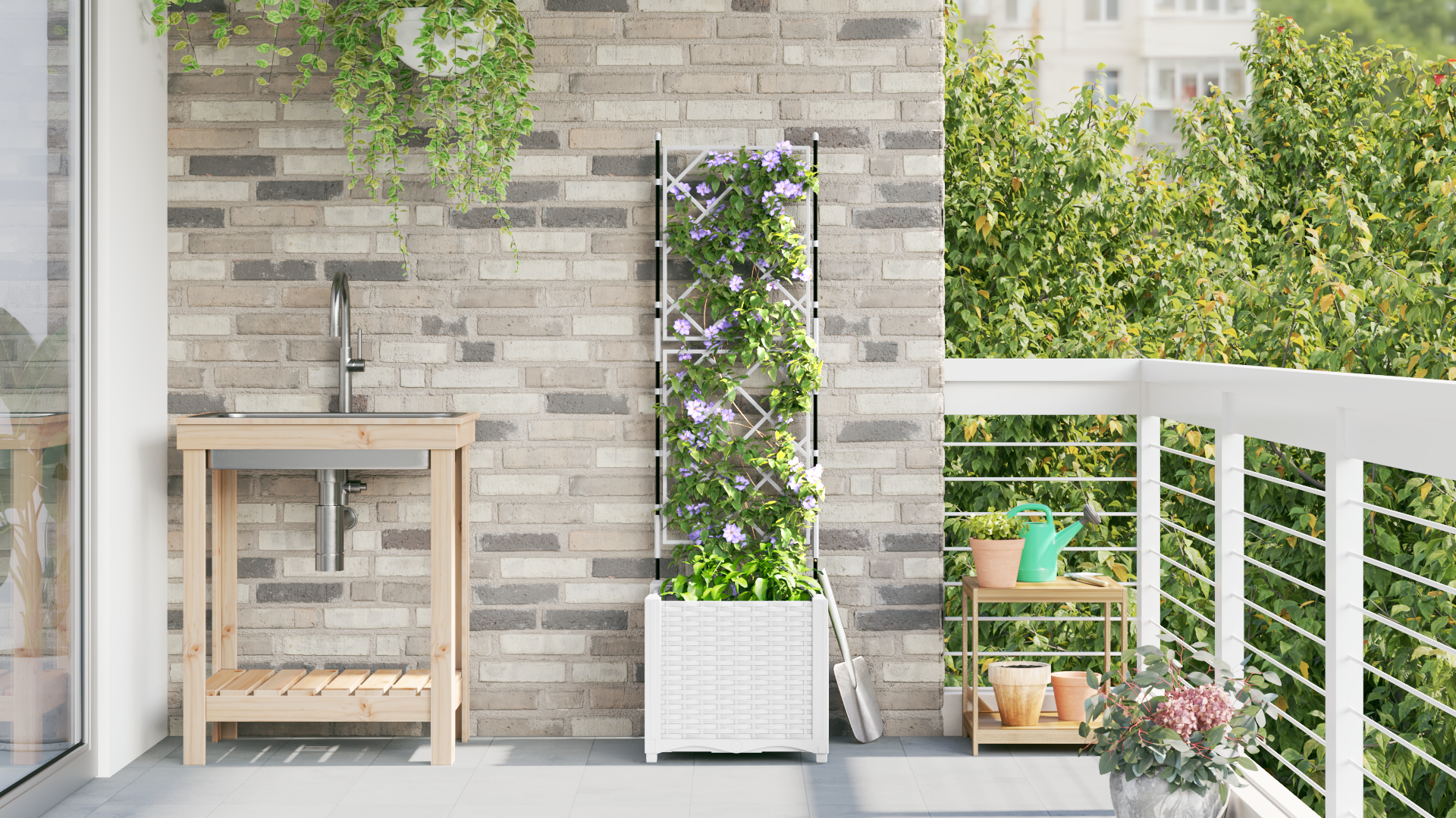 Garden Planter with Trellis White 40x40x143 cm - Image 4