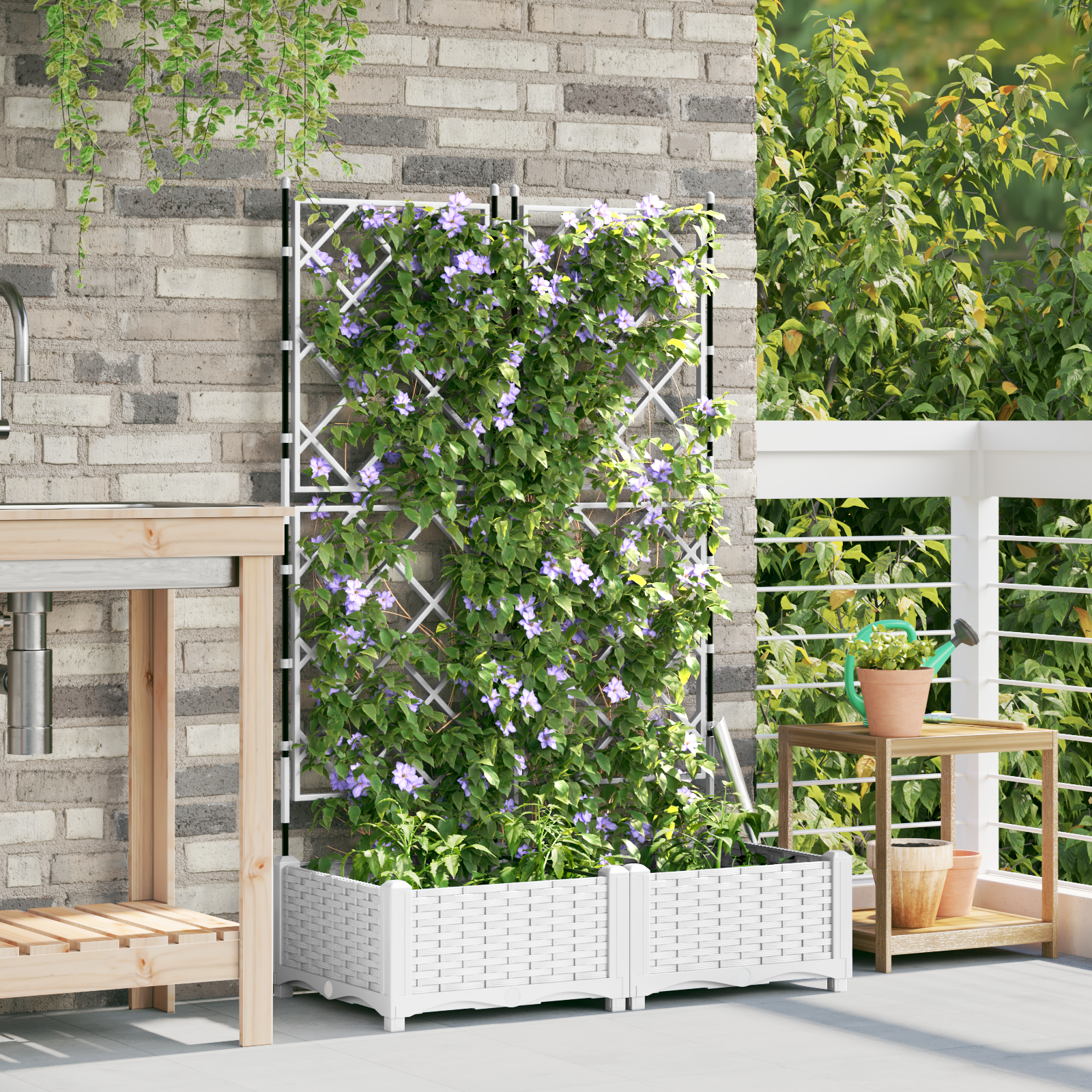 Garden Planter with Trellis 2 pcs White 80x40x125.5 cm - Image 3
