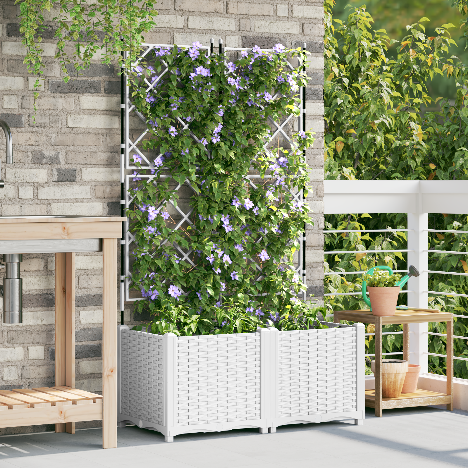 Garden Planter with Trellis 2 pcs White 80x40x143 cm - Image 3