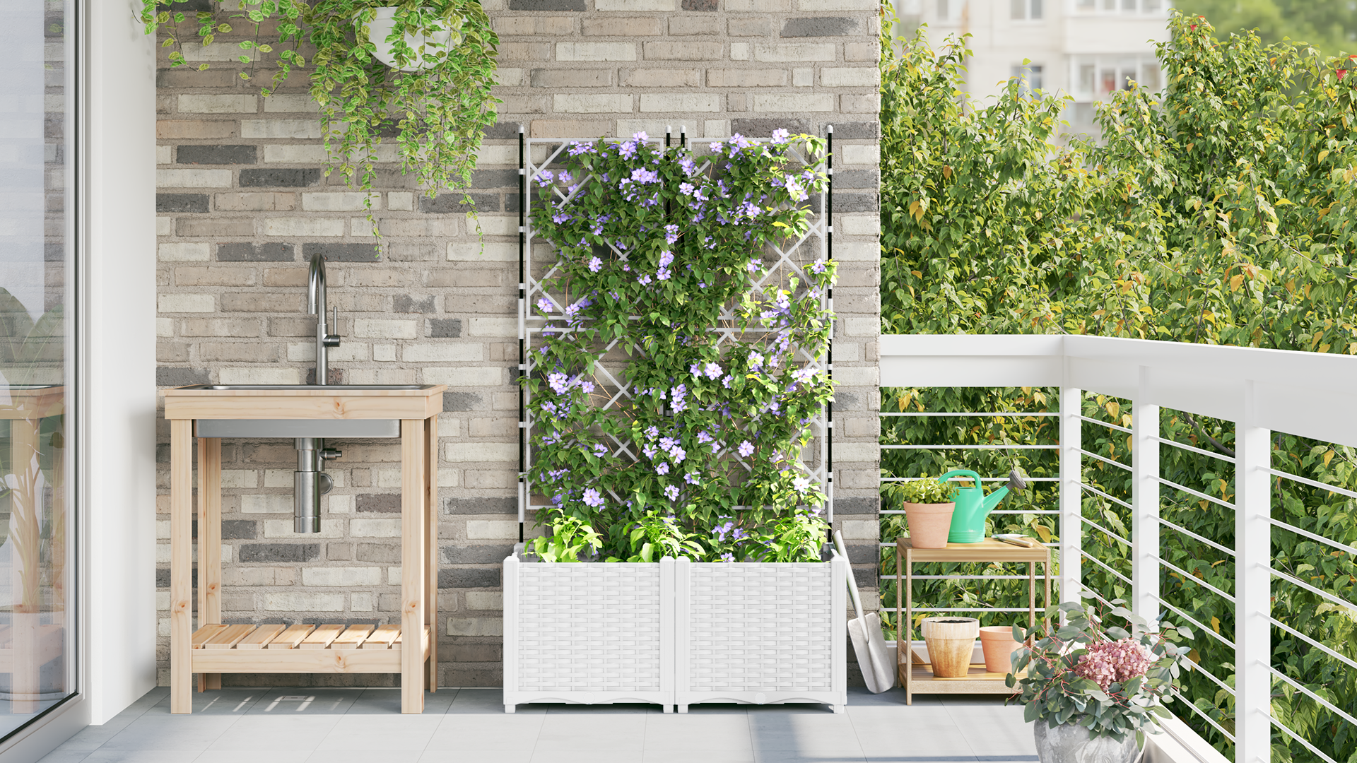 Garden Planter with Trellis 2 pcs White 80x40x143 cm - Image 4