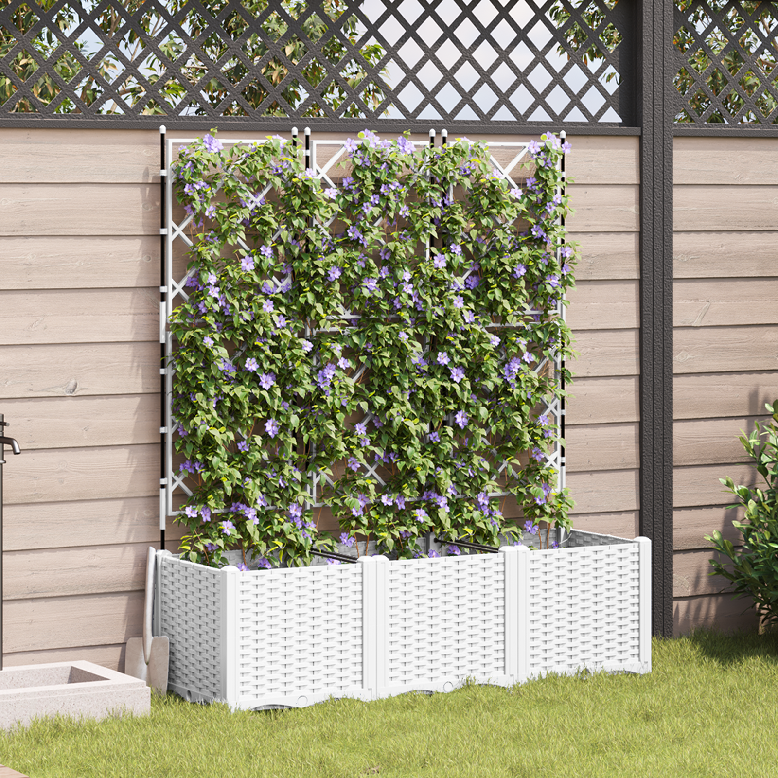 Tuin Plantenbak met Trellis 3 stuks Wit 120x40x143 cm