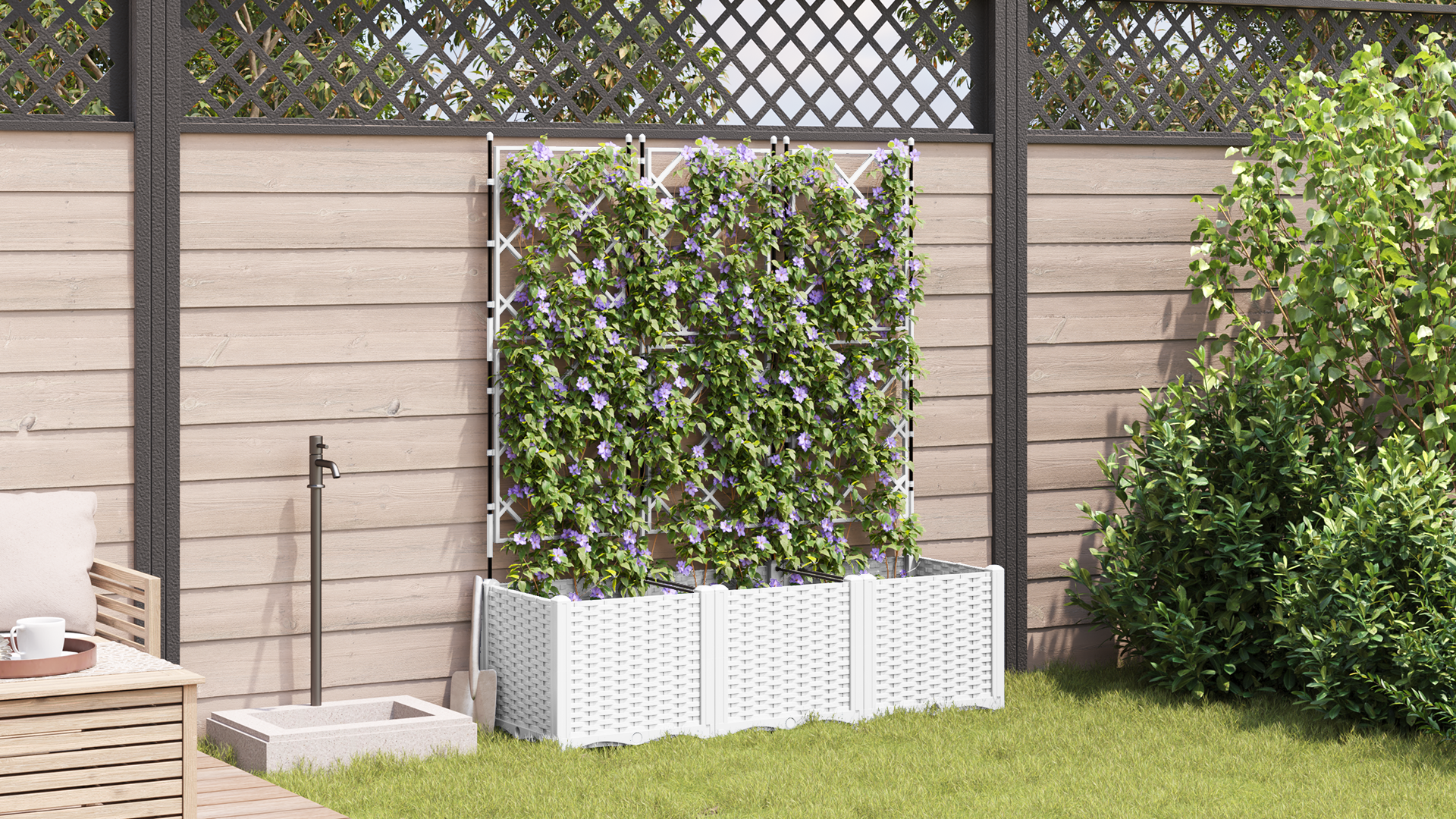 Garden Planter with Trellis 3 pcs White 120x40x143 cm - Image 4