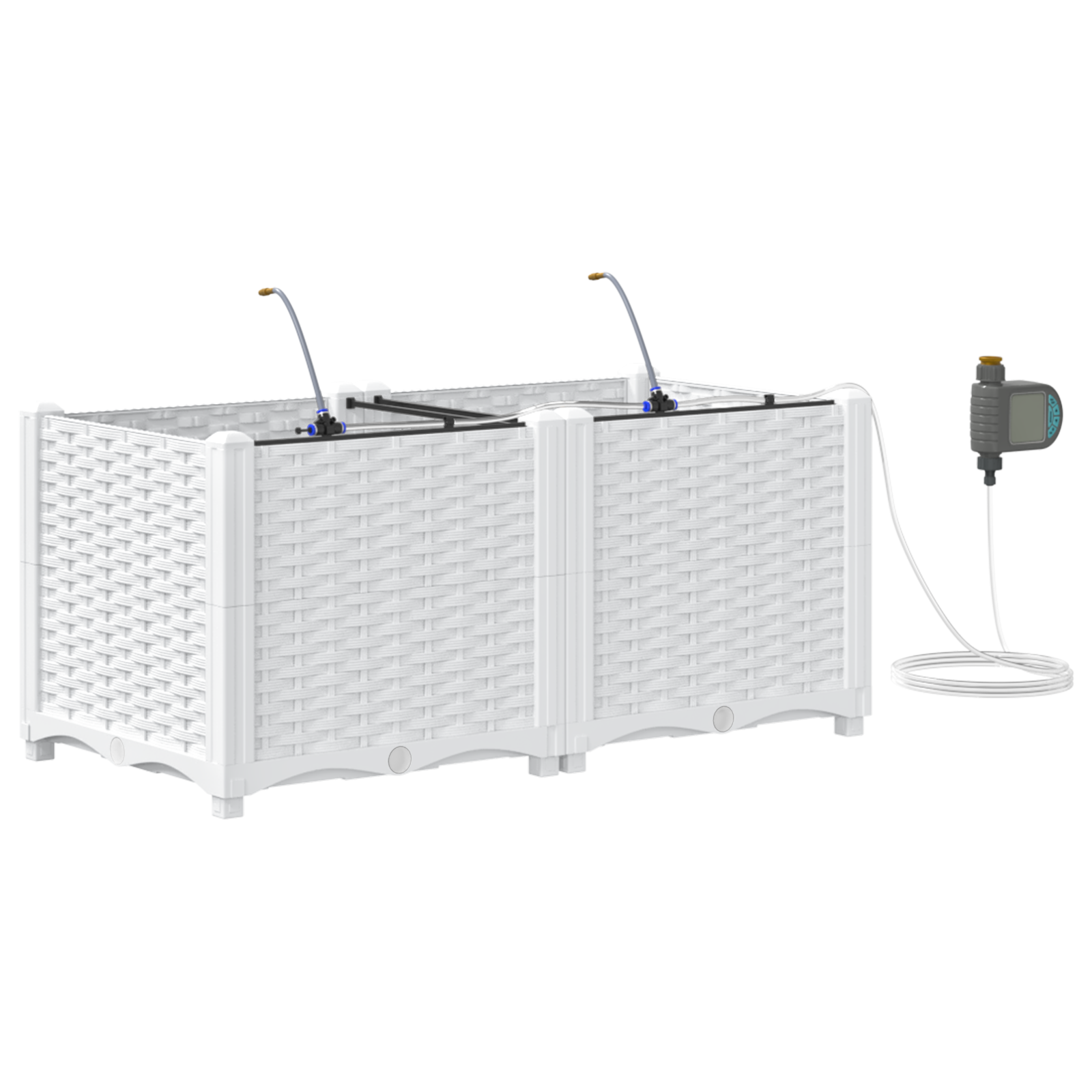 Garden Planters with Water Irrigation System 2 pcs White - Image 2