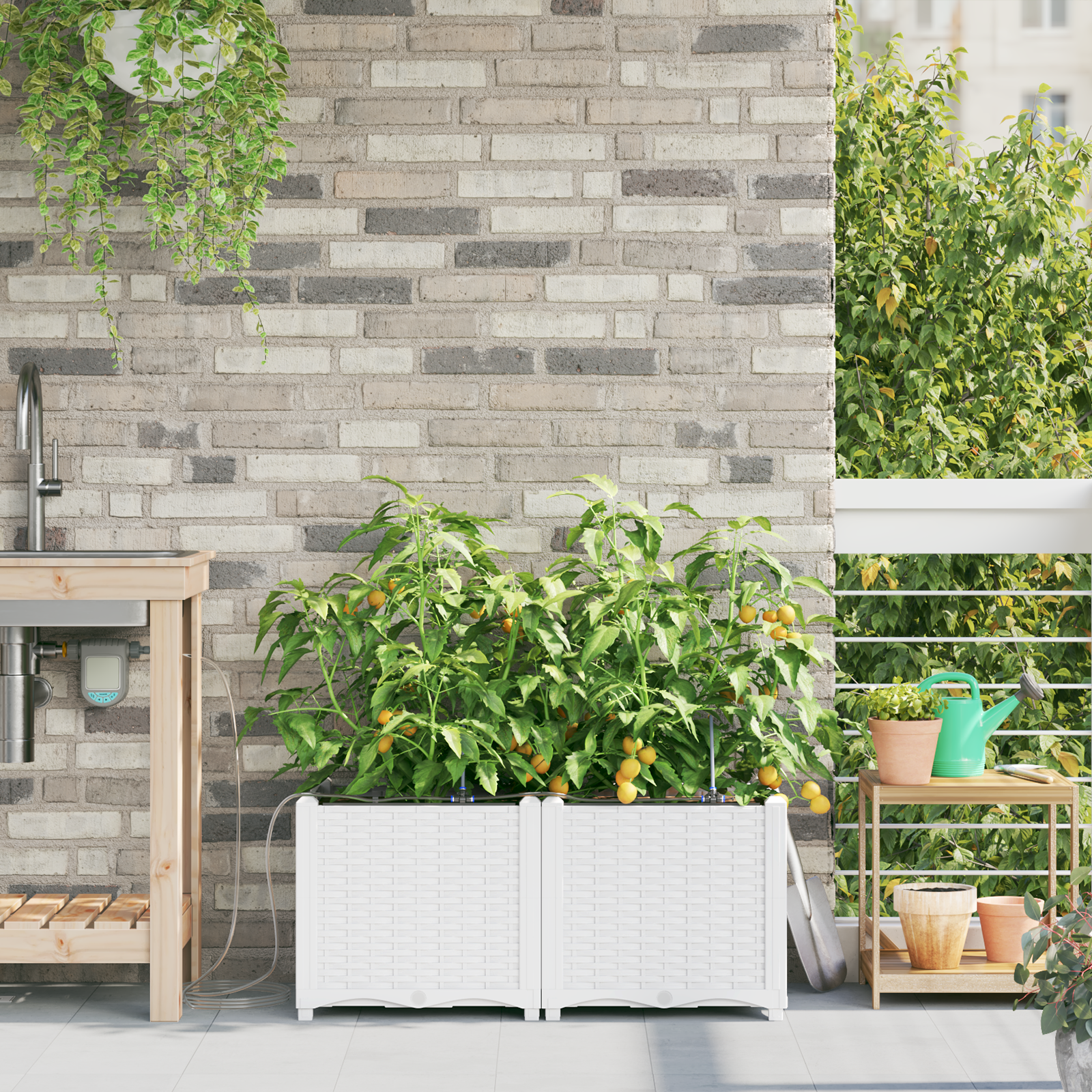 Tuinplanten met Waterirrigatiesysteem 2 stuks Wit
