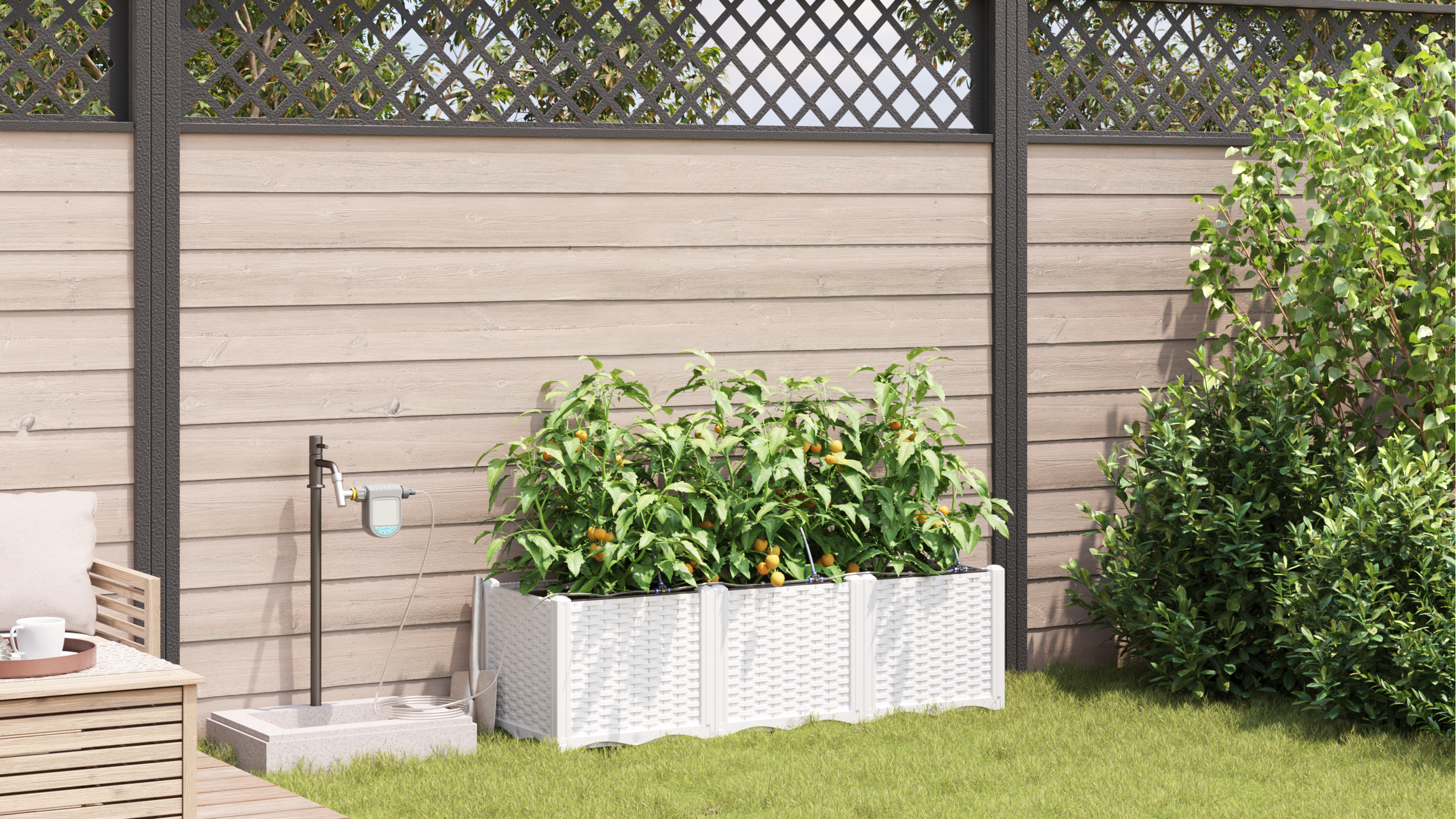 Garden Planters with Water Irrigation System 3 pcs White - Image 4