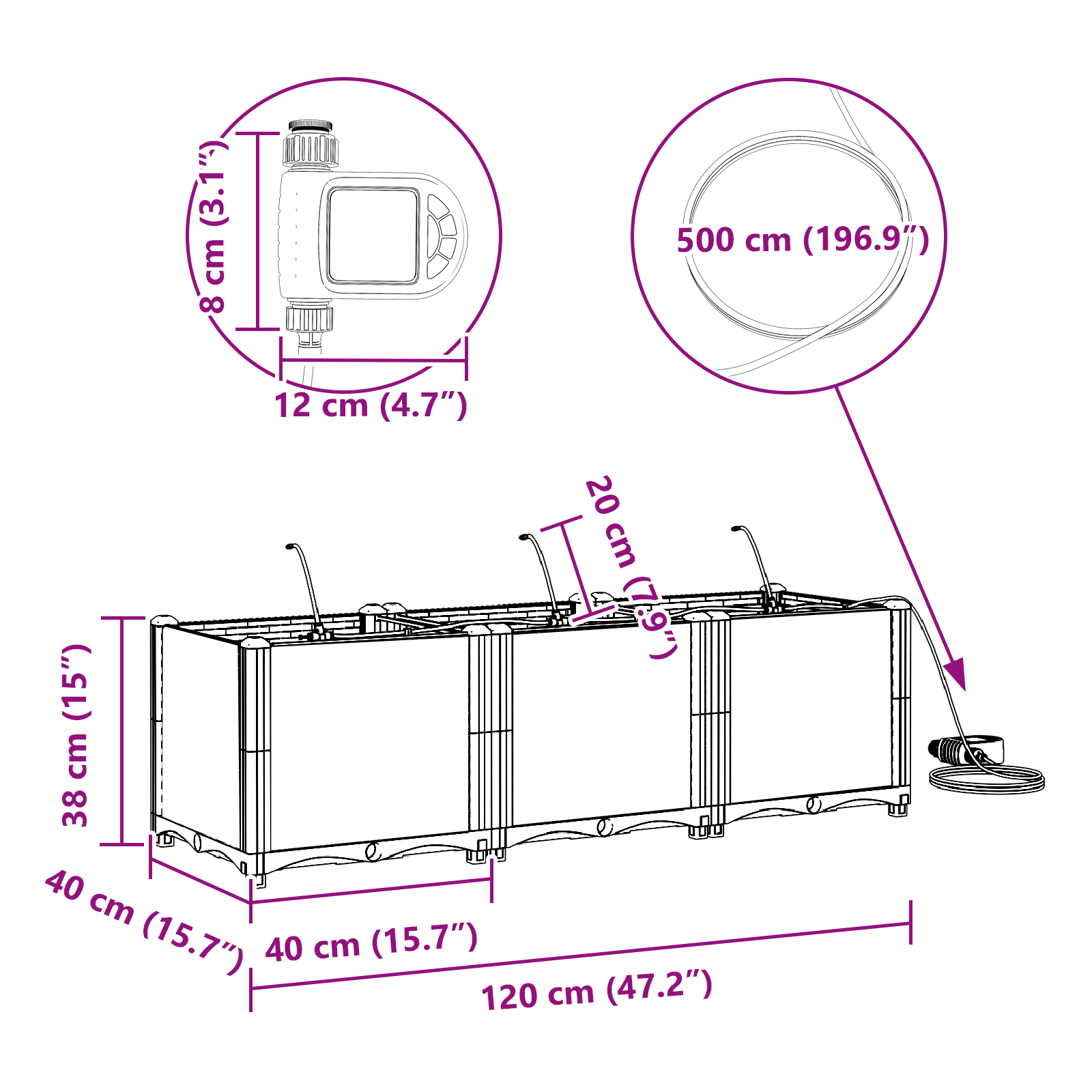 Garden Planters with Water Irrigation System 3 pcs White - Image 9