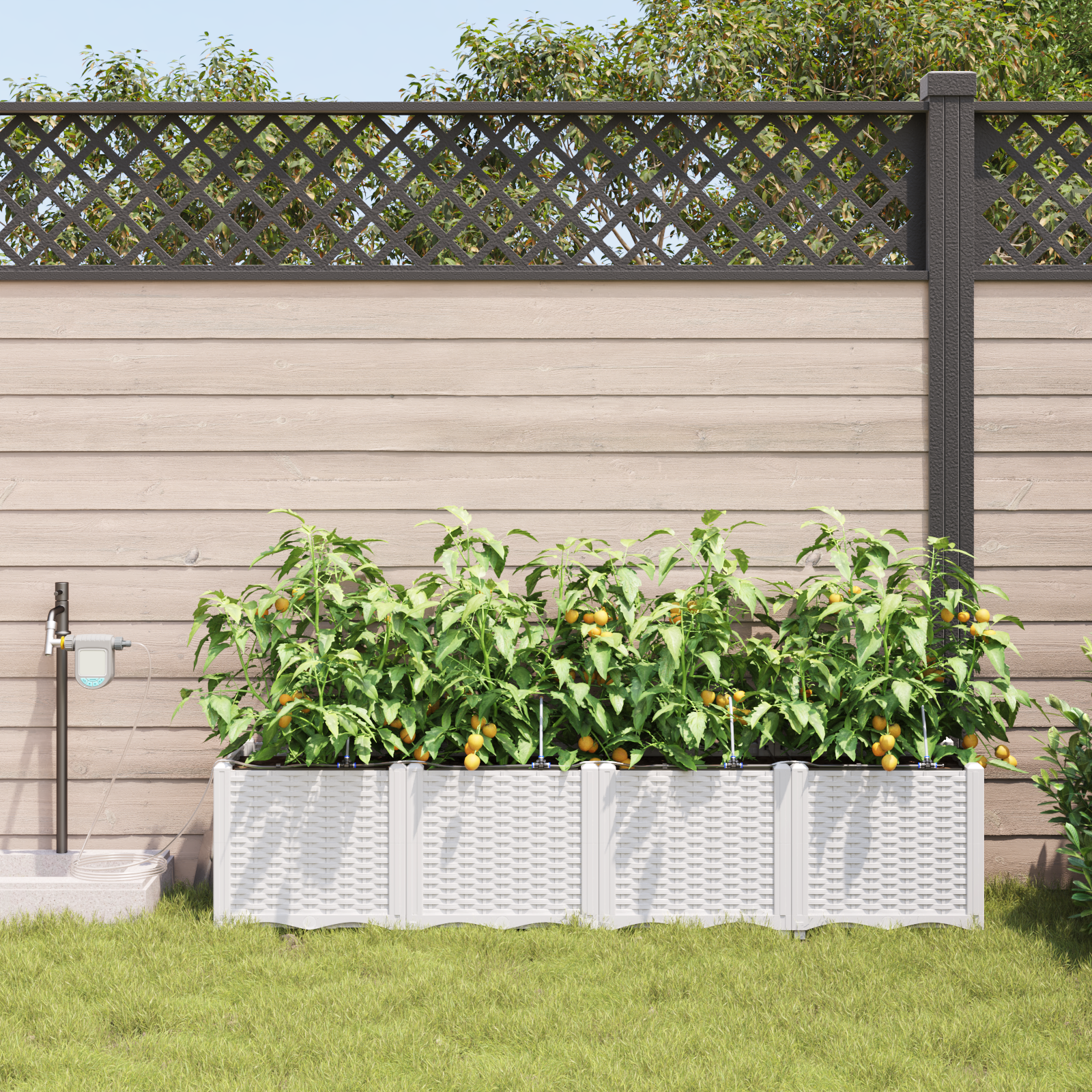 Garden Planters with Water Irrigation System 4 pcs White - Image 3