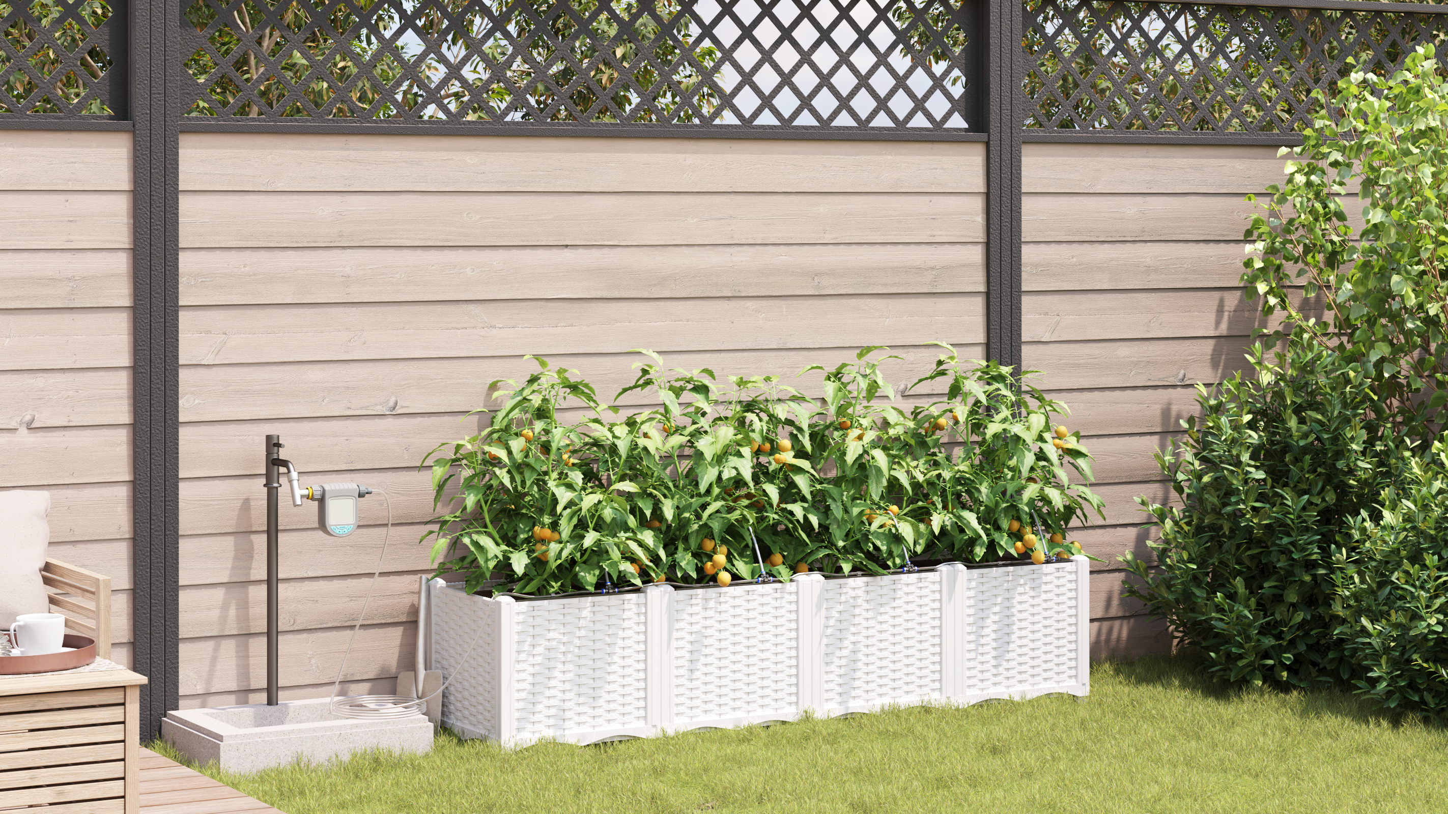 Garden Planters with Water Irrigation System 4 pcs White - Image 4