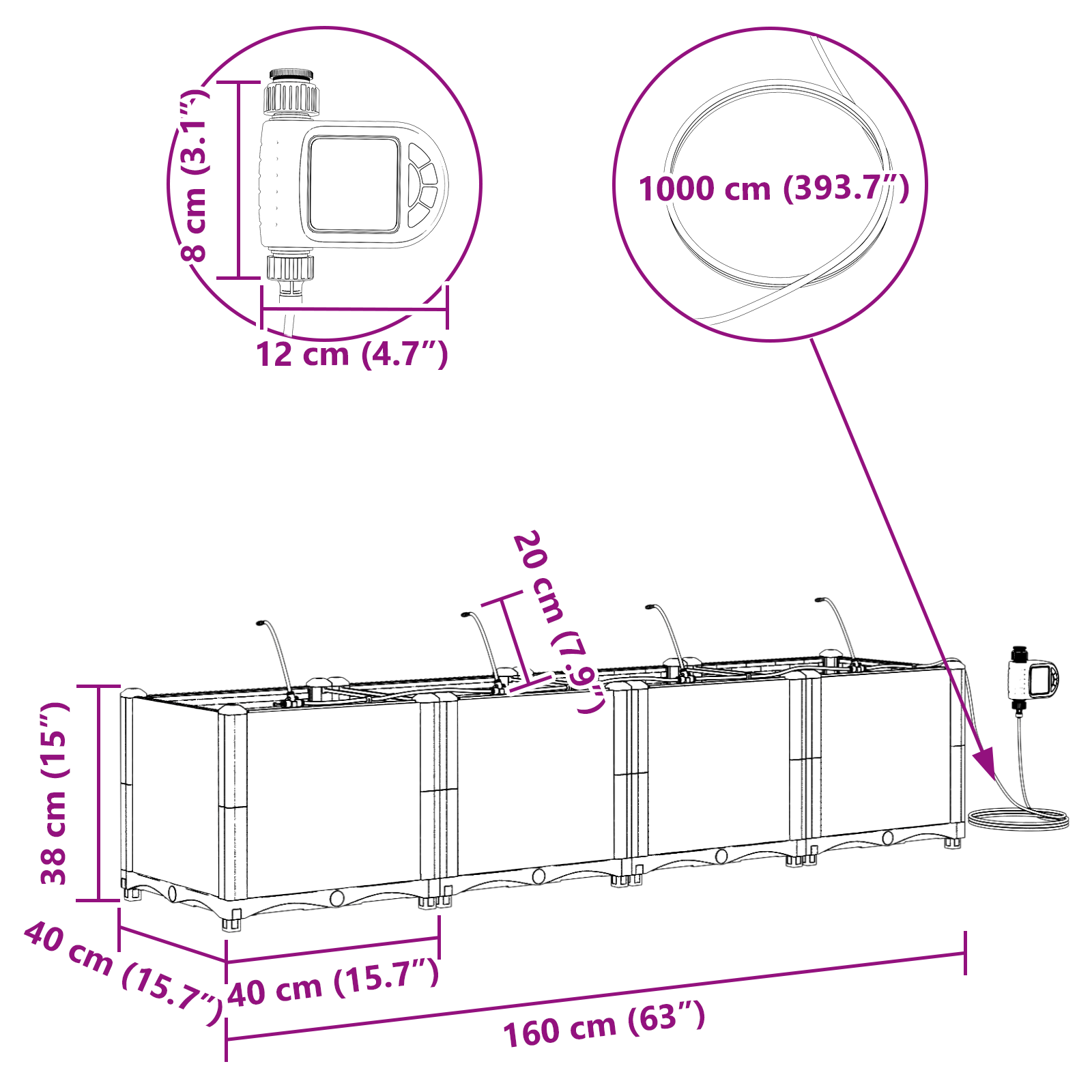 Garden Planters with Water Irrigation System 4 pcs White - Image 9