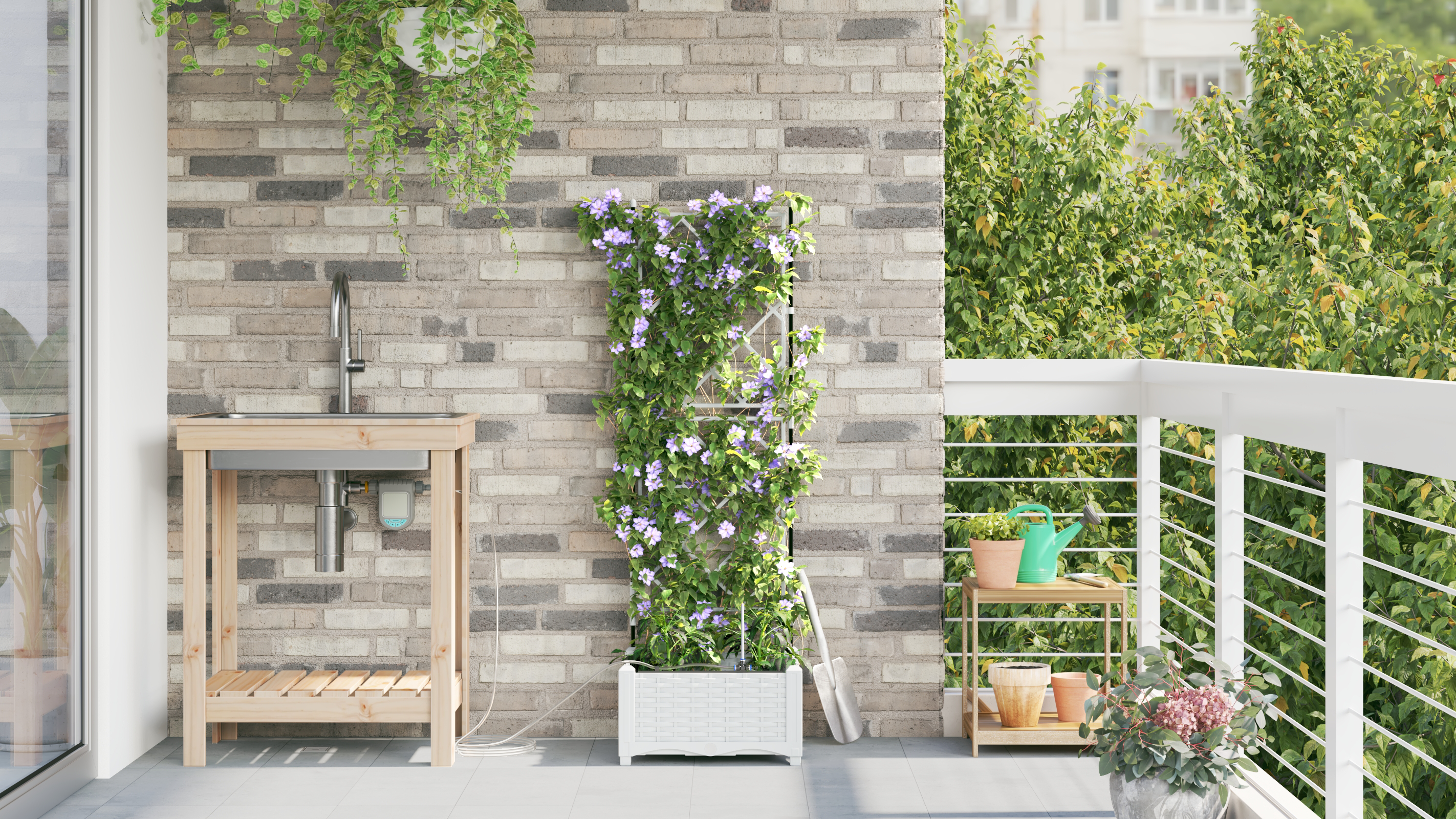 Garden Planters with Water Irrigation System White - Image 4