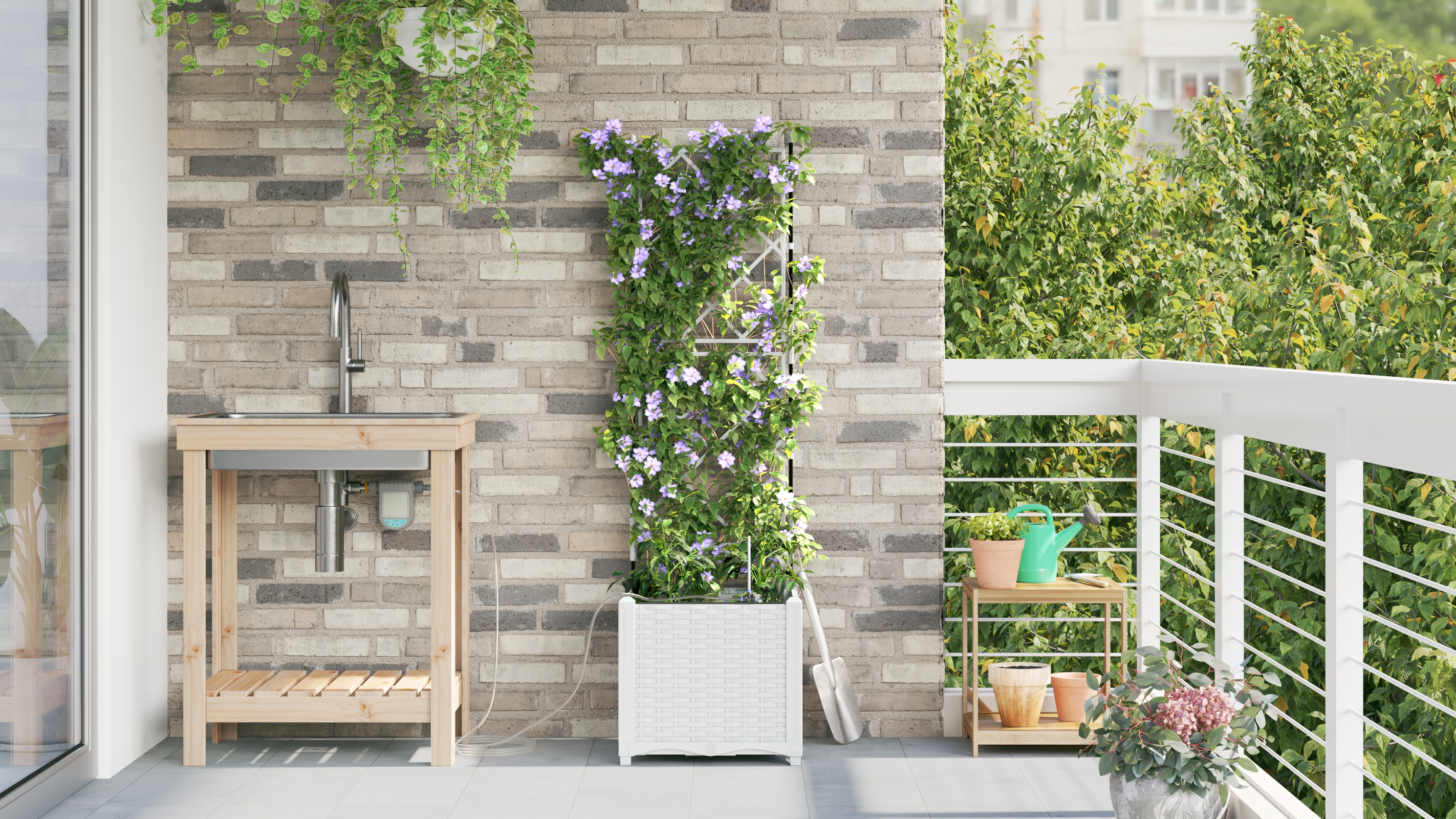 Garden Planters with Water Irrigation System White - Image 4