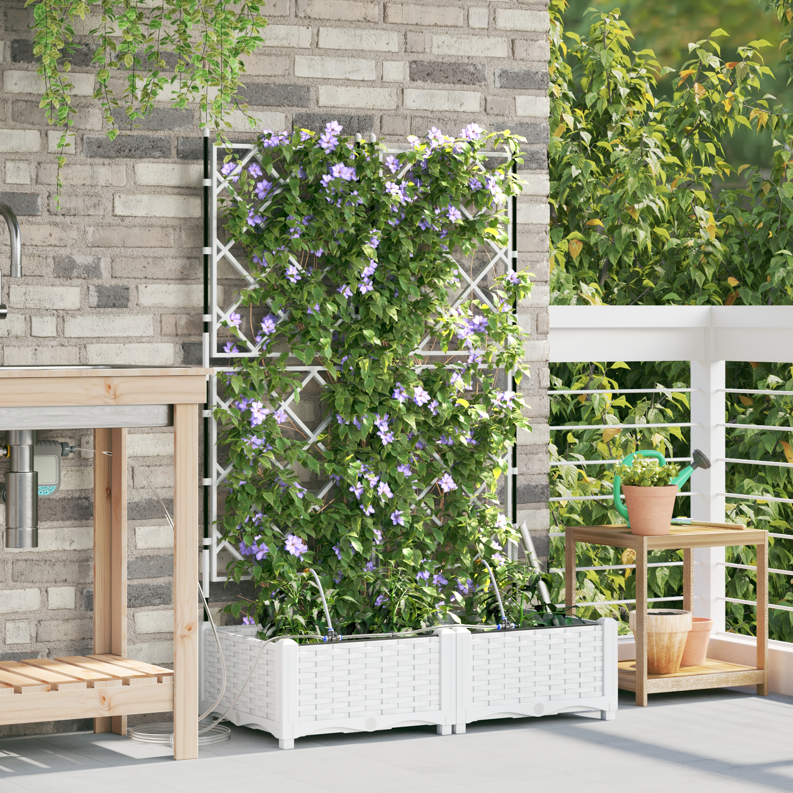Thumbnail - vidaXL Gartenpflanzer Lattice mit Speicher Weiß 80 x 40 x 126 cm Plastik
