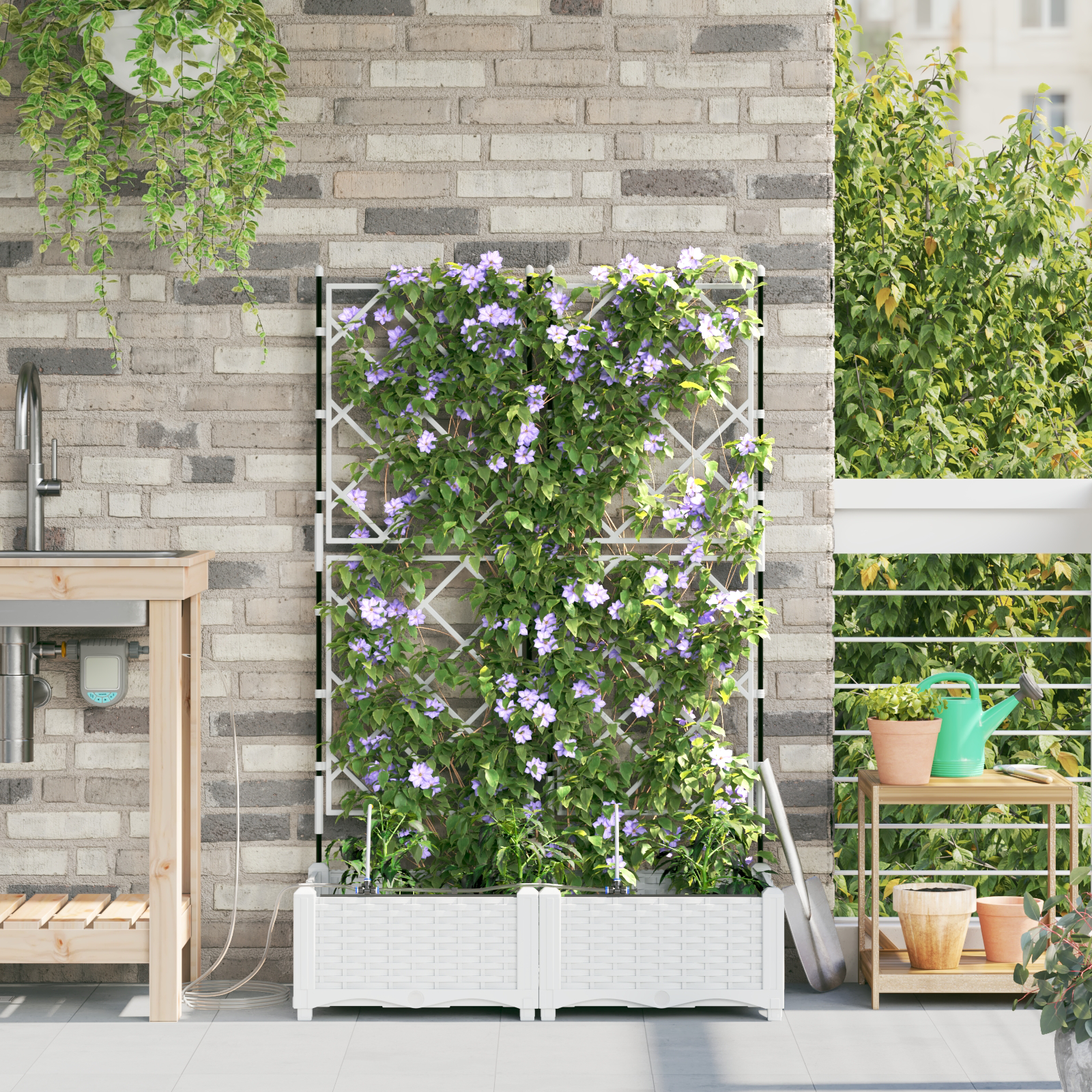 Thumbnail - vidaXL Gartenpflanzer Lattice mit Speicher Weiß 80 x 40 x 126 cm Plastik