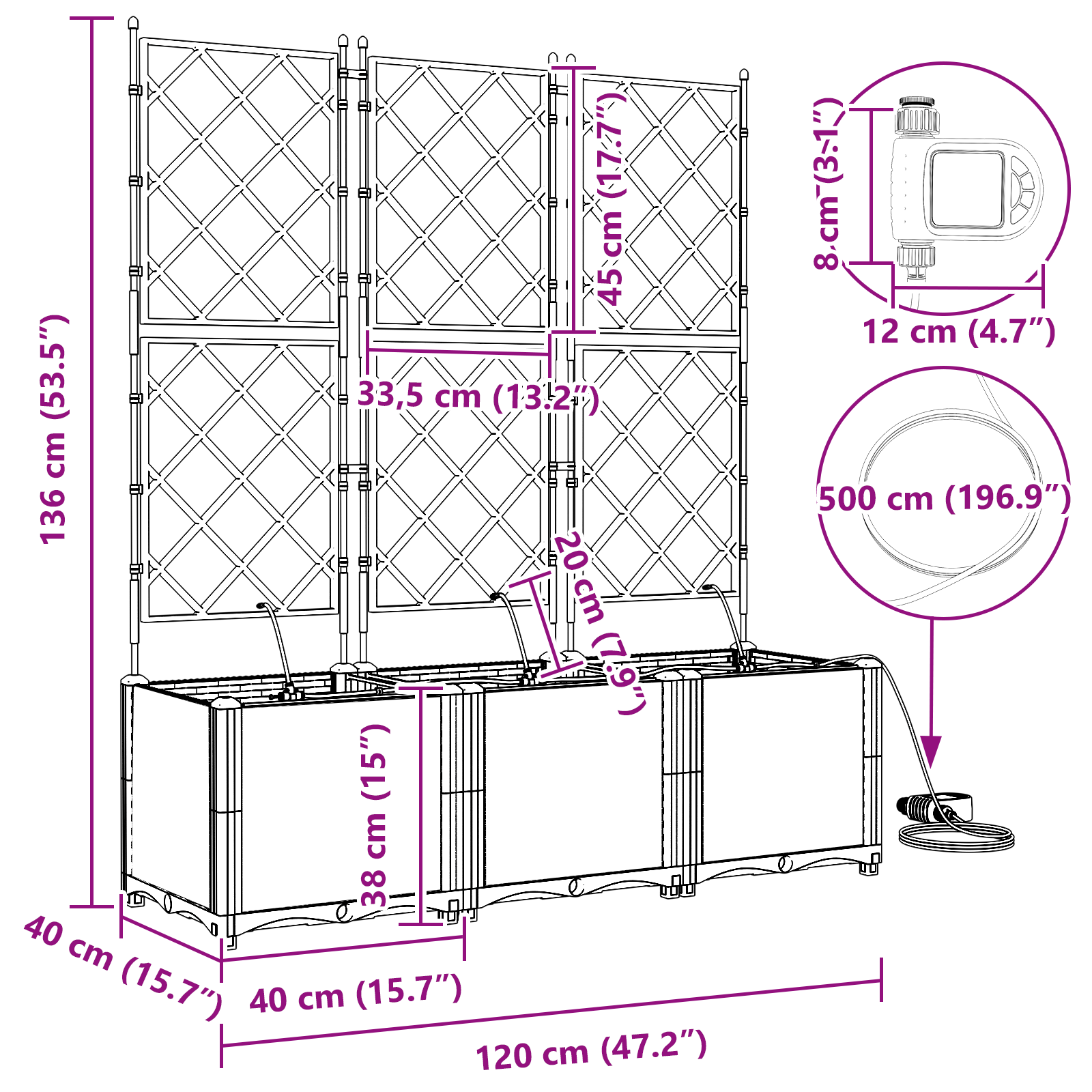 Garden Planters with Water Irrigation System 3 pcs White - Image 9