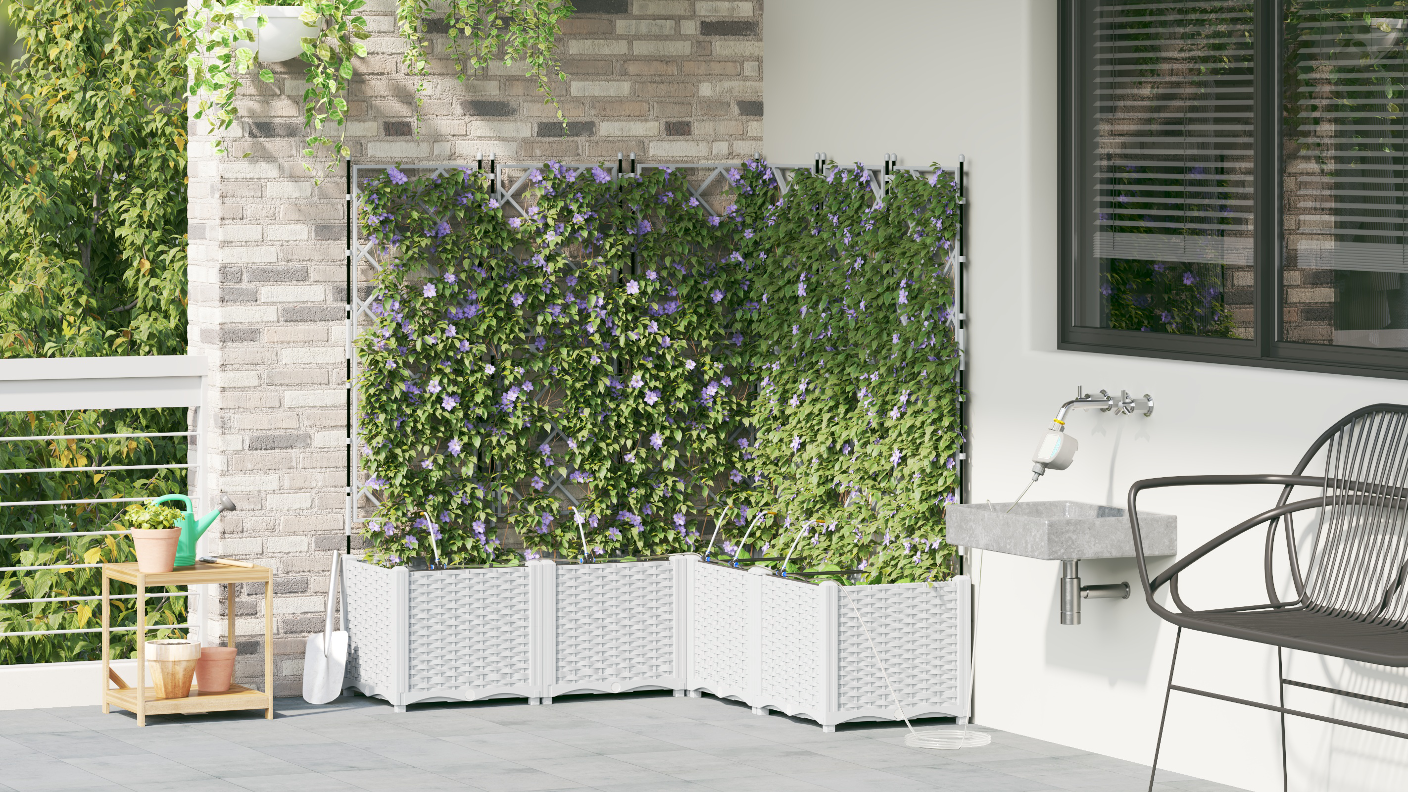 Garden Planters with Water Irrigation System 5 pcs White - Image 4