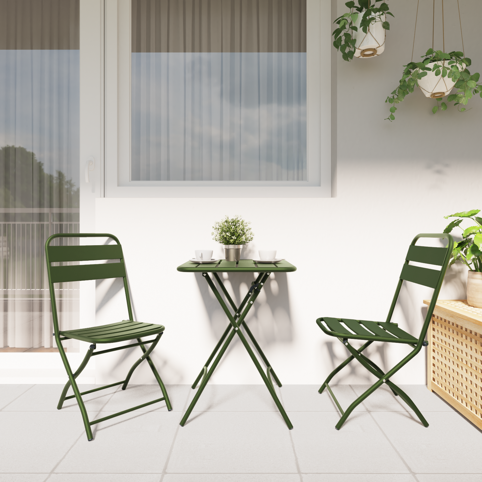 Folding Garden Chairs 2 pcs Dark Green 42x52x82 cm Powder-coated Steel - Image 3