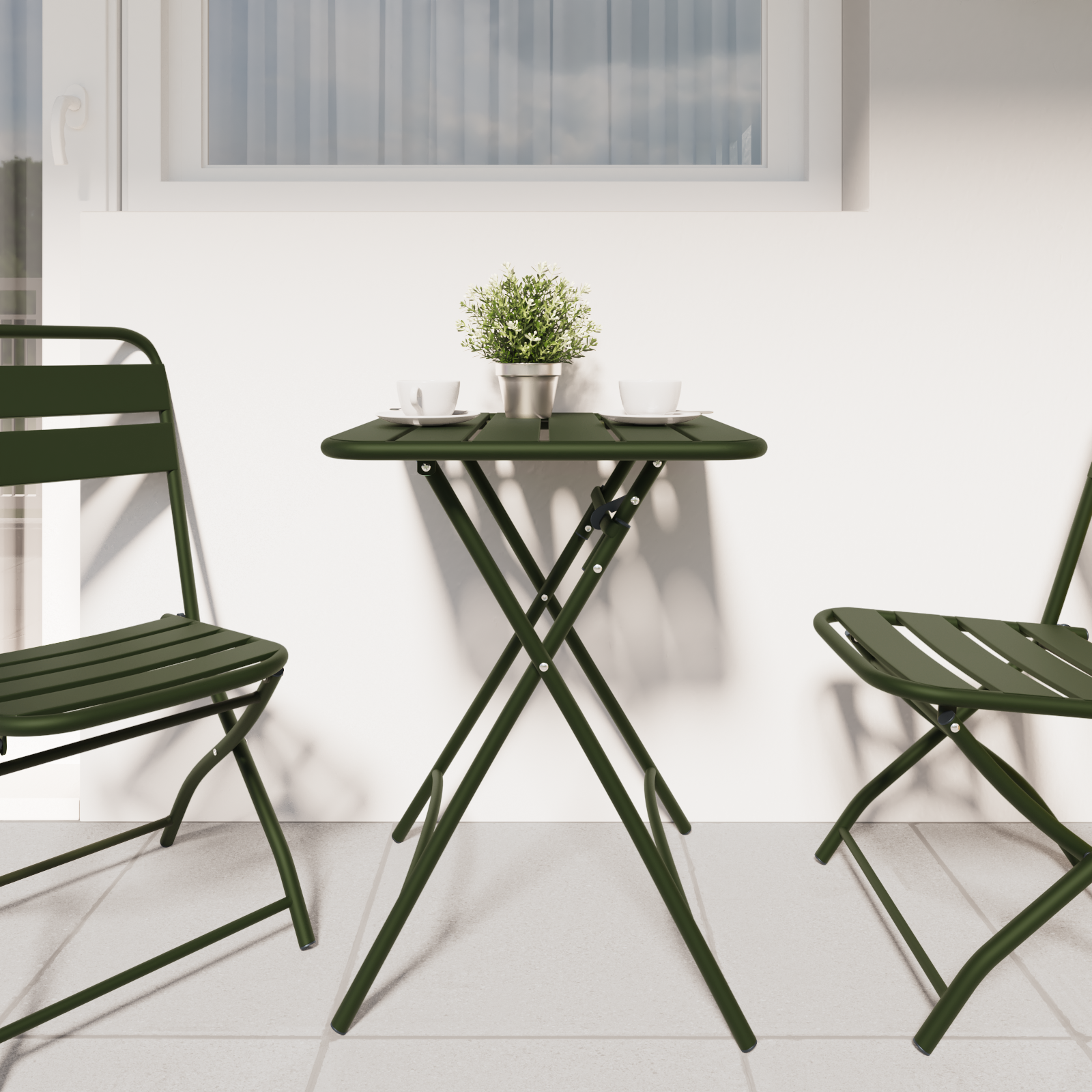 Dark Green Folding Garden Table 55x55x73 cm - Steel - Image 3
