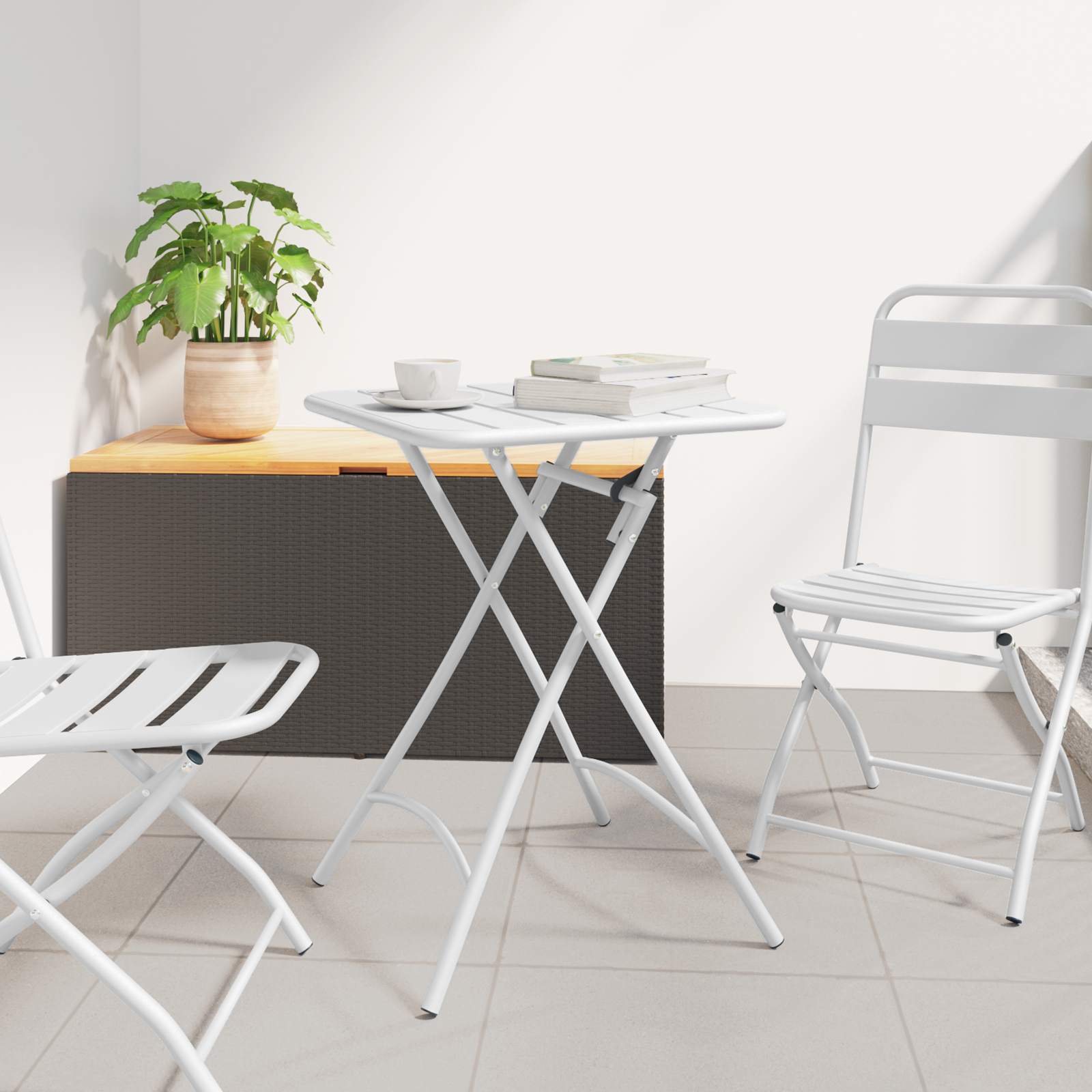 Baltas Sulankstomas Sodo Stalas 55x55x73 cm, Plieninis