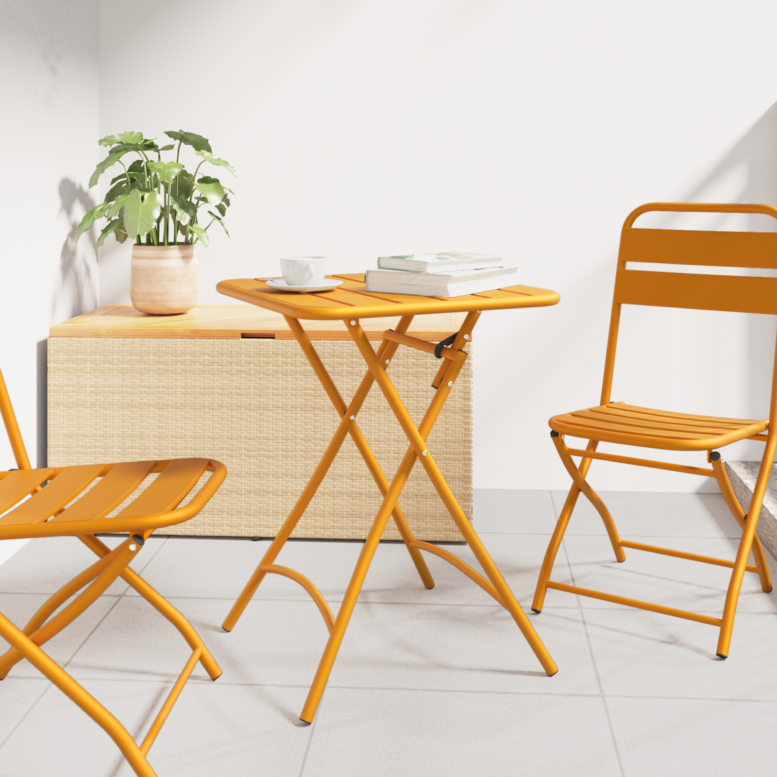 Sulankstomas Sodo Stalas Geltonas 55x55x73 cm Plienas