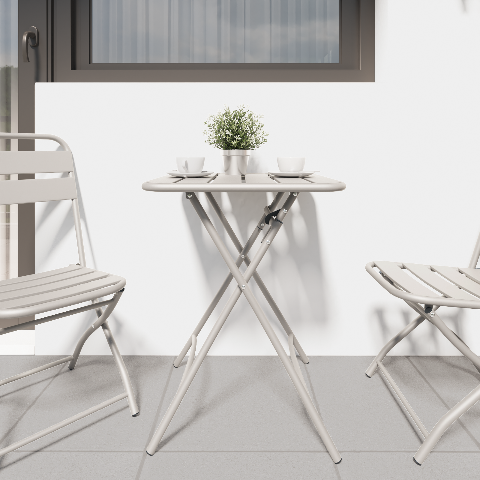 Folding Garden Table Beige 55x55x73 cm Steel - Image 3