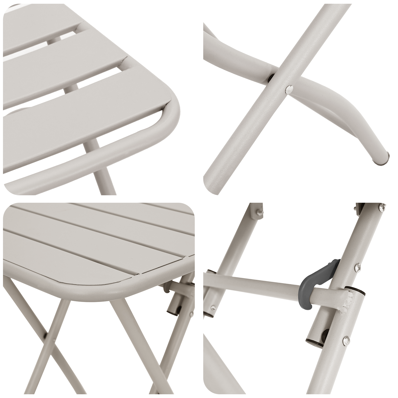 3-Piece Folding Bistro Set in Beige Steel - Image 8