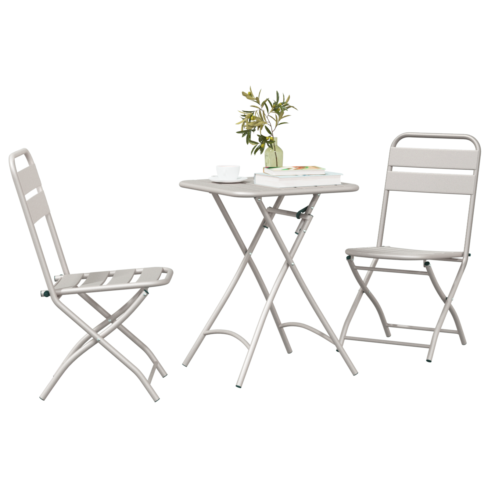 3-Piece Folding Bistro Set in Beige Steel - Image 3