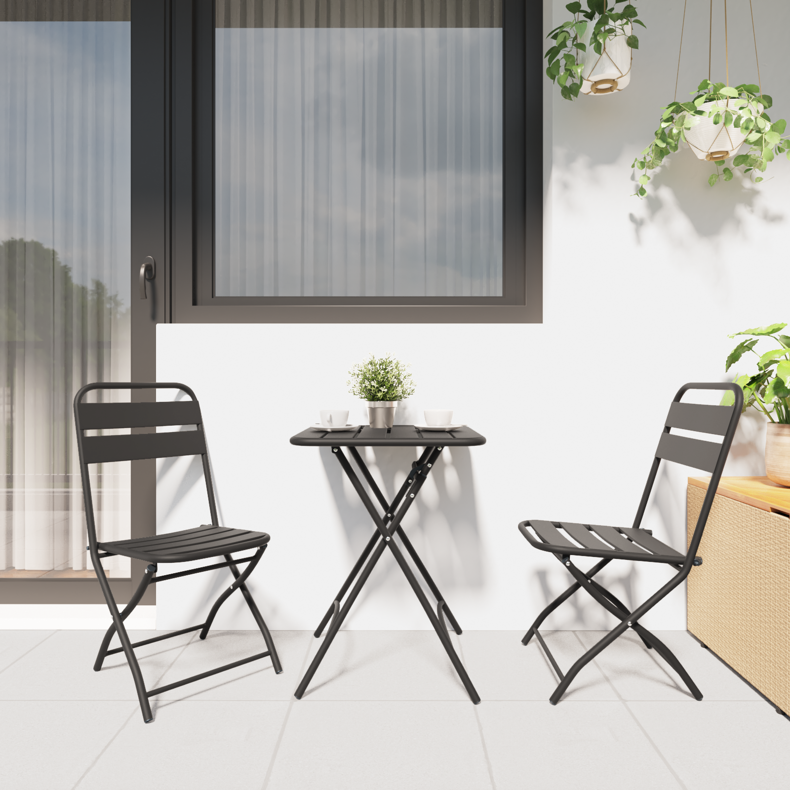 3 dalių sulankstomas bistro komplektas antracito plieno - Image 4