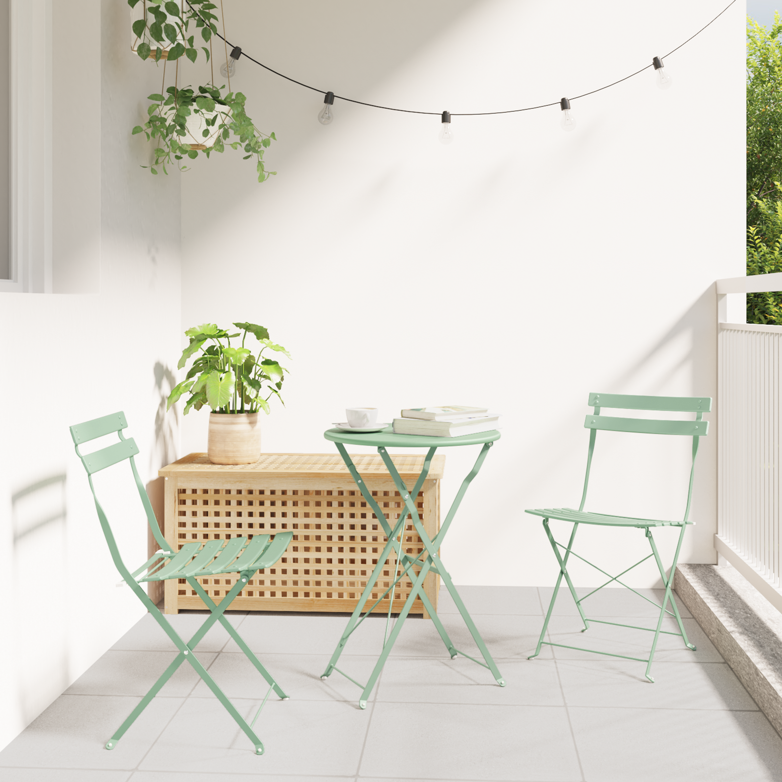 Folding Garden Chairs 2 pcs Light Mint Steel
