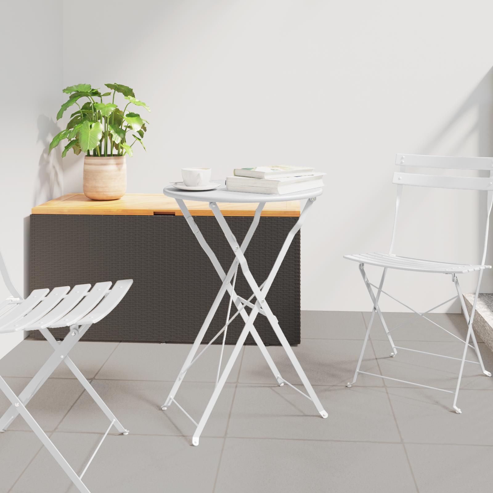 Folding Bistro Table White Ø50x71 cm Powder-coated Steel