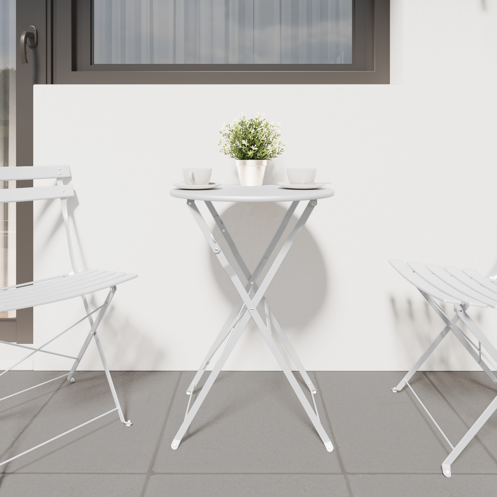 Folding Bistro Table White Ø50x71 cm Powder-coated Steel - Image 3