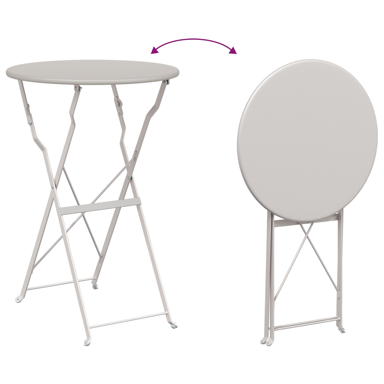 Folding Bistro Table Beige Ø50x71 cm Powder-coated Steel - Image 9