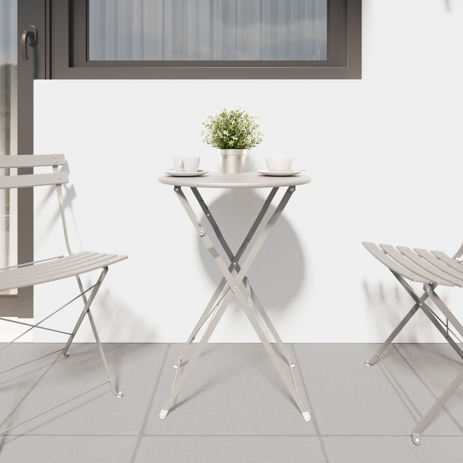 Folding Bistro Table Beige Ø50x71 cm Powder-coated Steel - Image 3