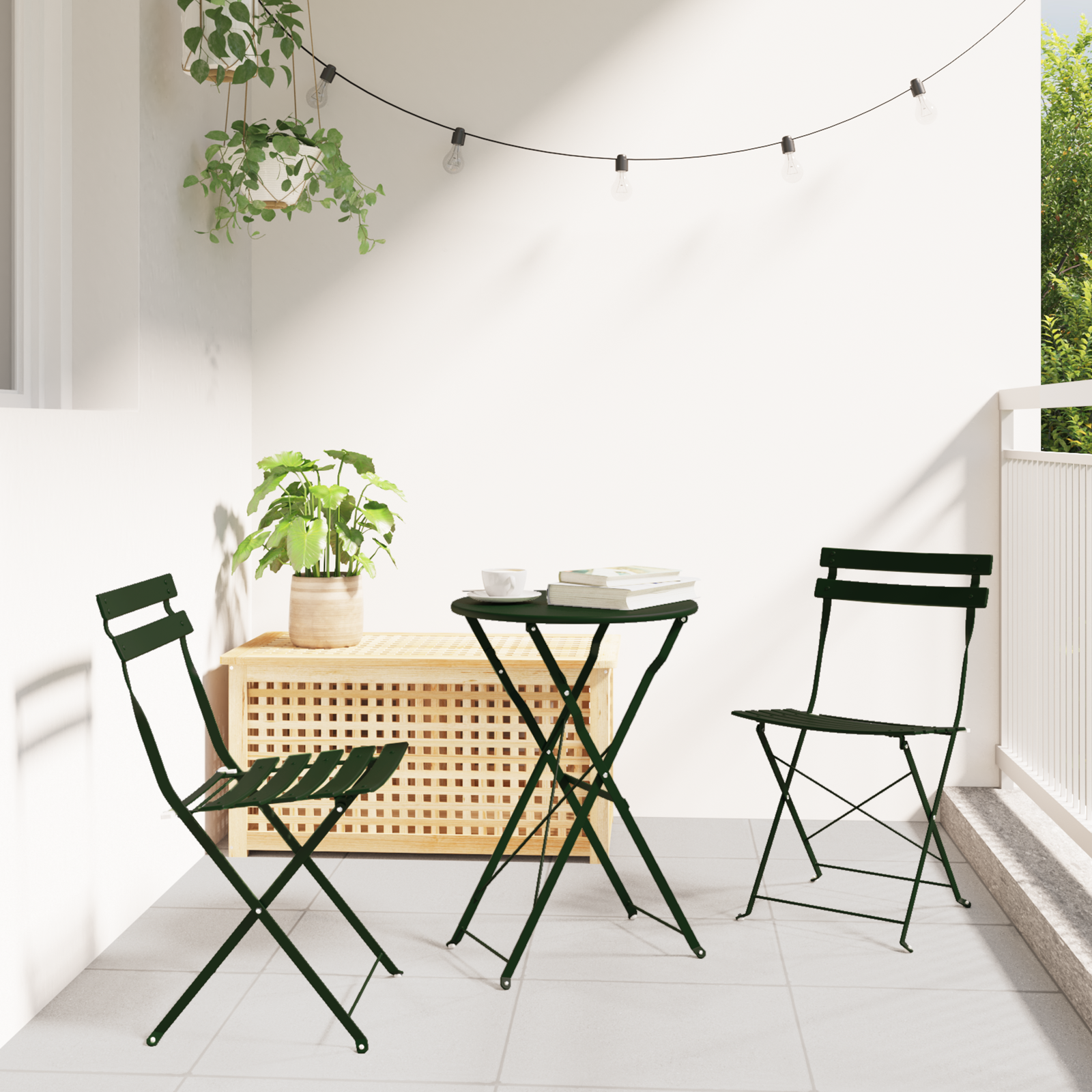 3-Piece Folding Bistro Set - Dark Green Steel