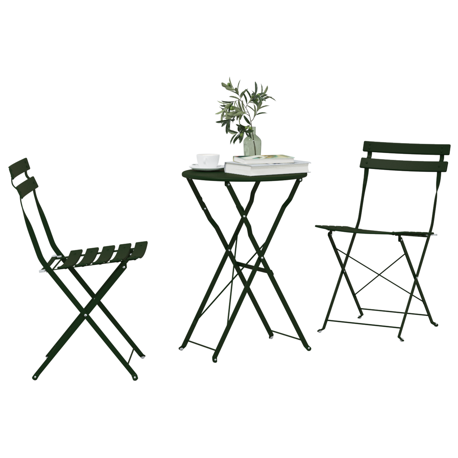 3-Piece Folding Bistro Set - Dark Green Steel - Image 3