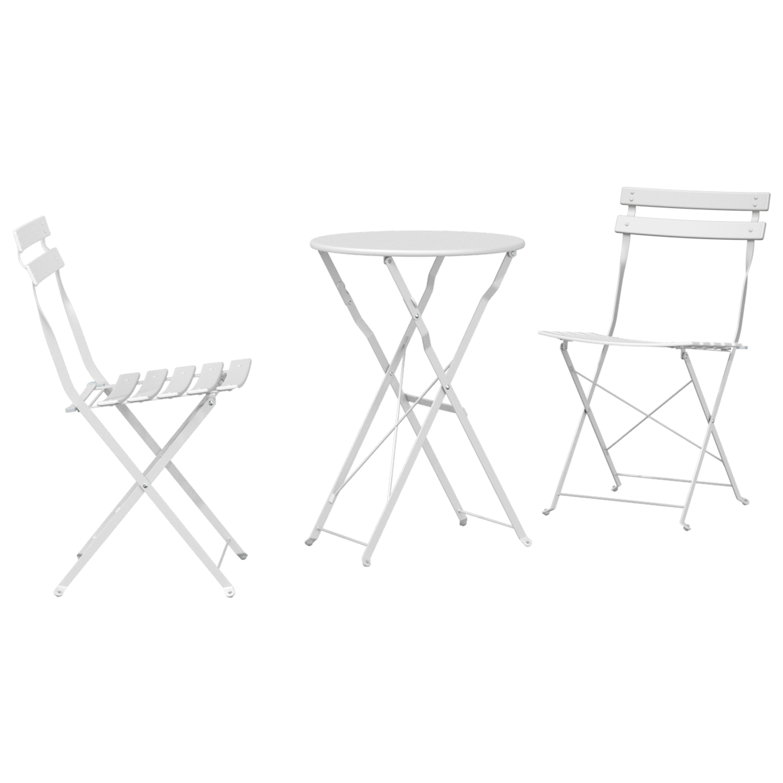3-Piece Folding Bistro Set - White Steel - Image 2