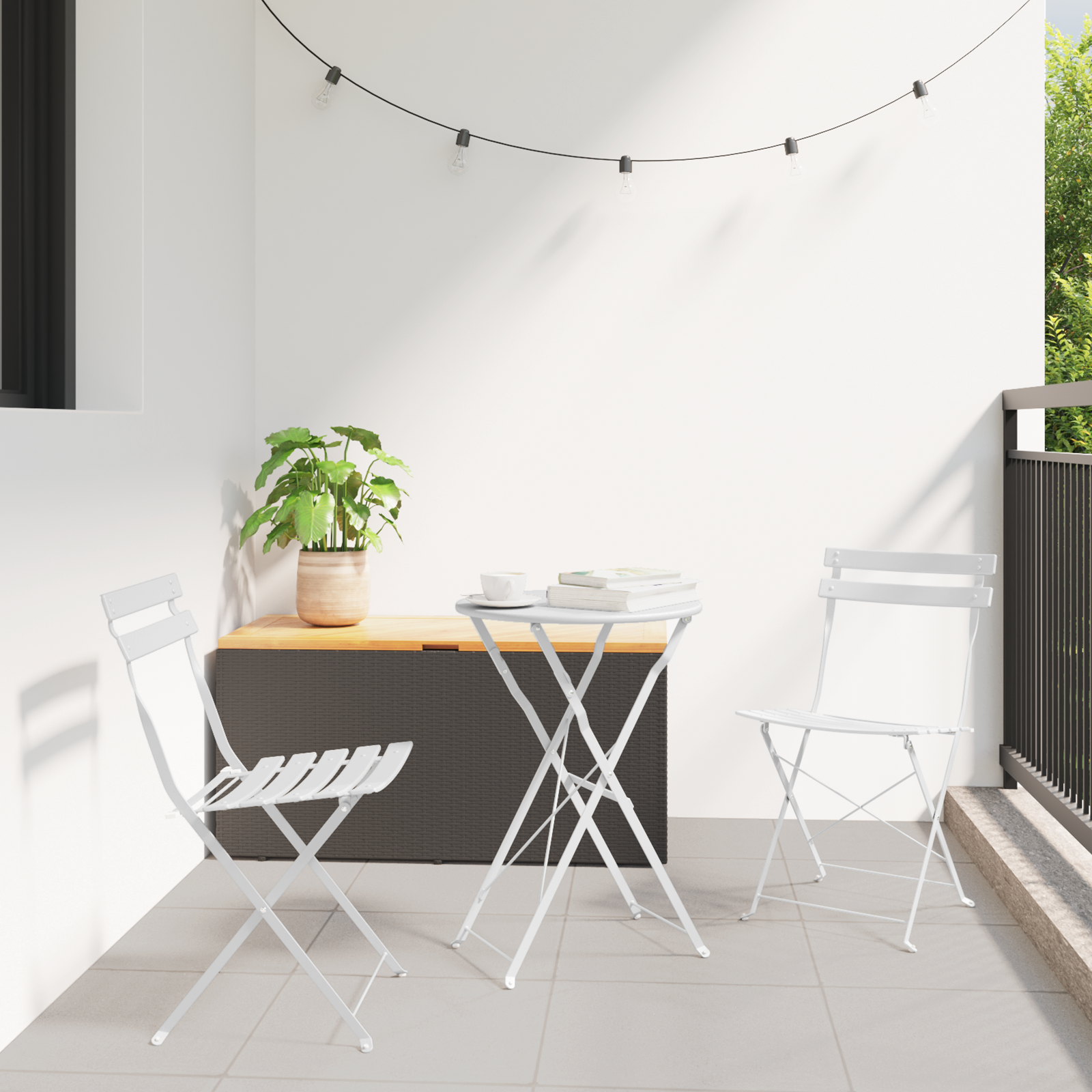 3-Piece Folding Bistro Set - White Steel