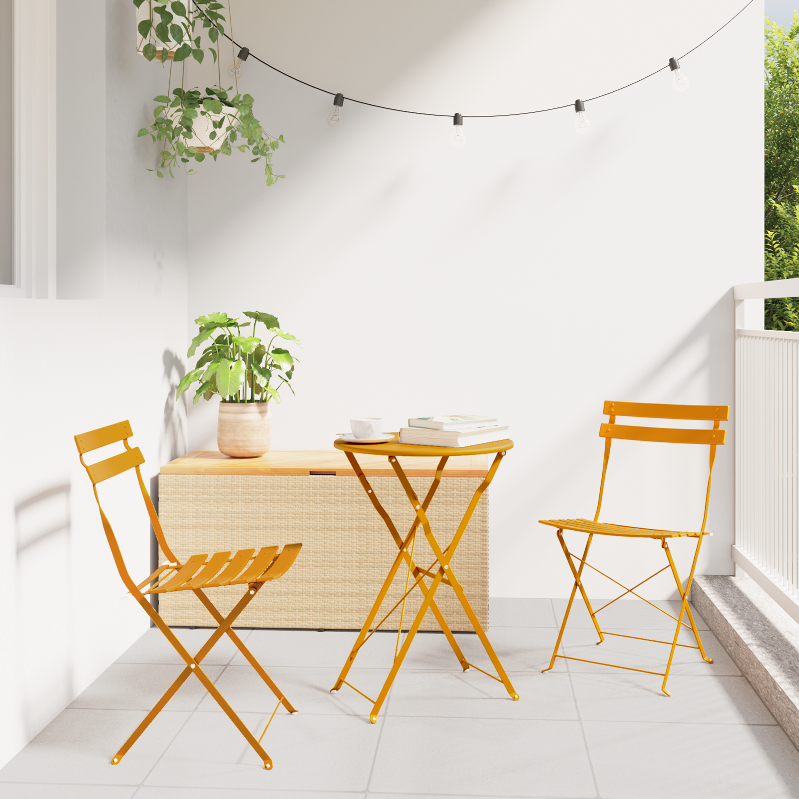 3-Piece Folding Bistro Set in Mustard Yellow Steel
