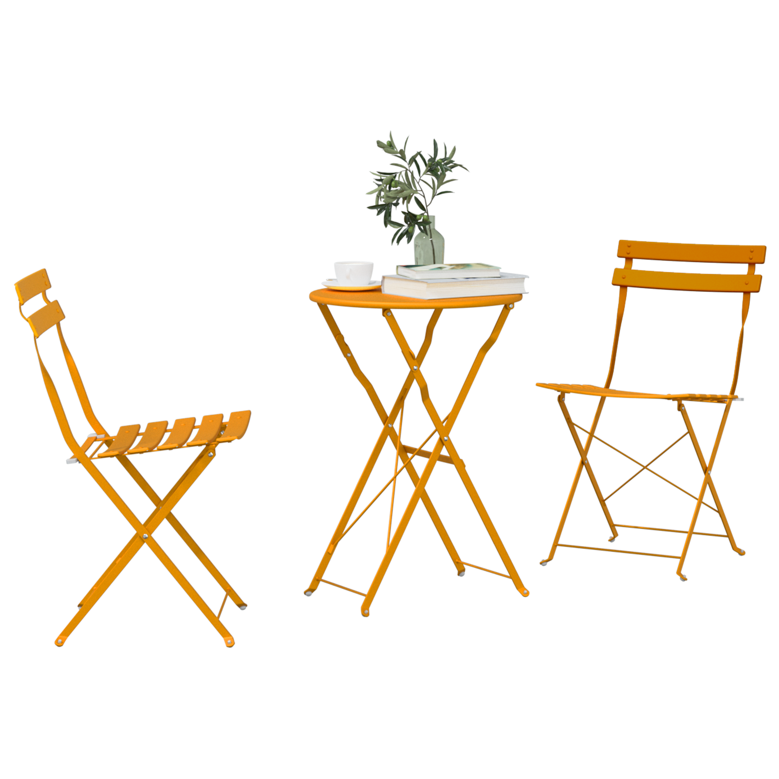 3-Piece Folding Bistro Set in Mustard Yellow Steel - Image 3