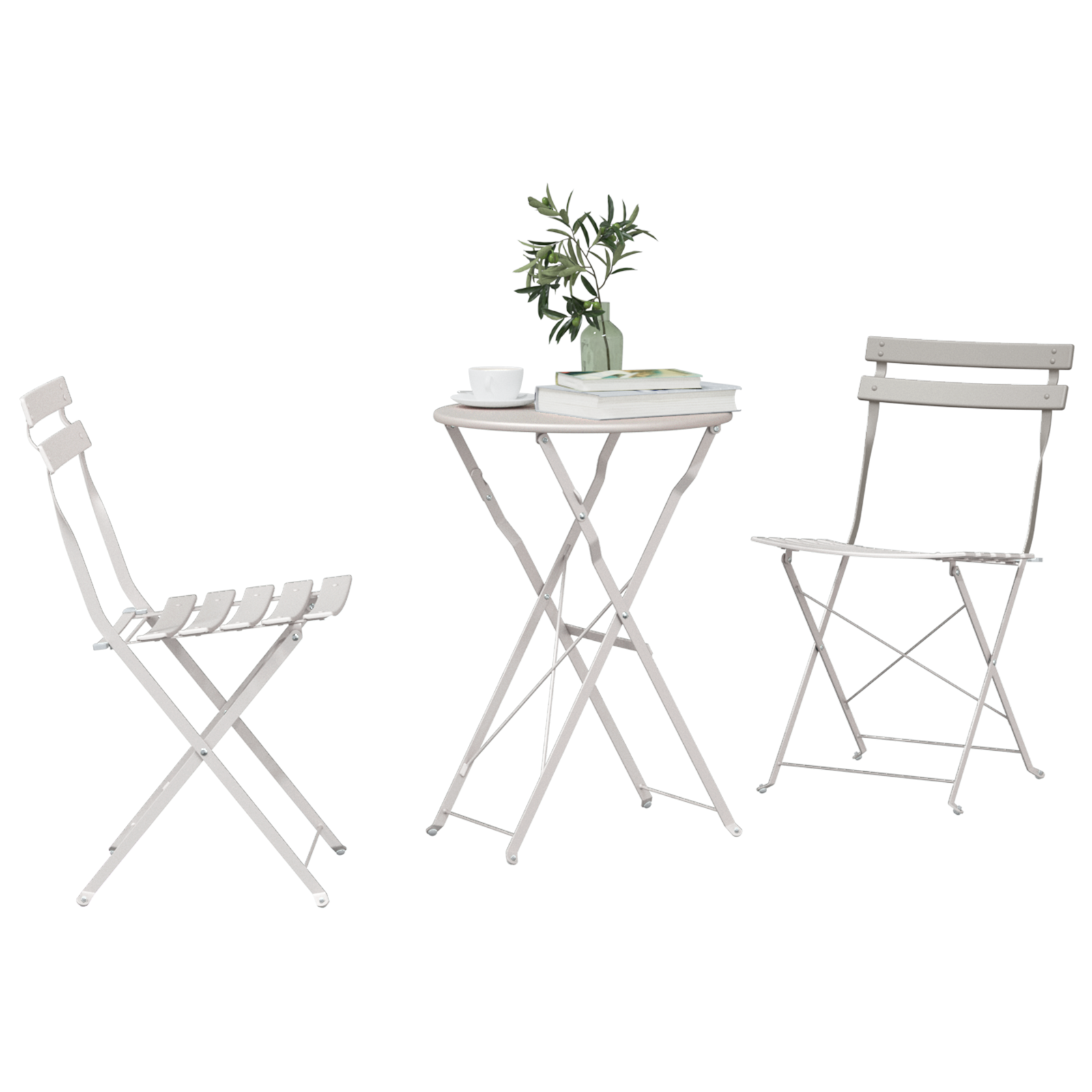 3-Piece Beige Steel Folding Bistro Set - Image 3