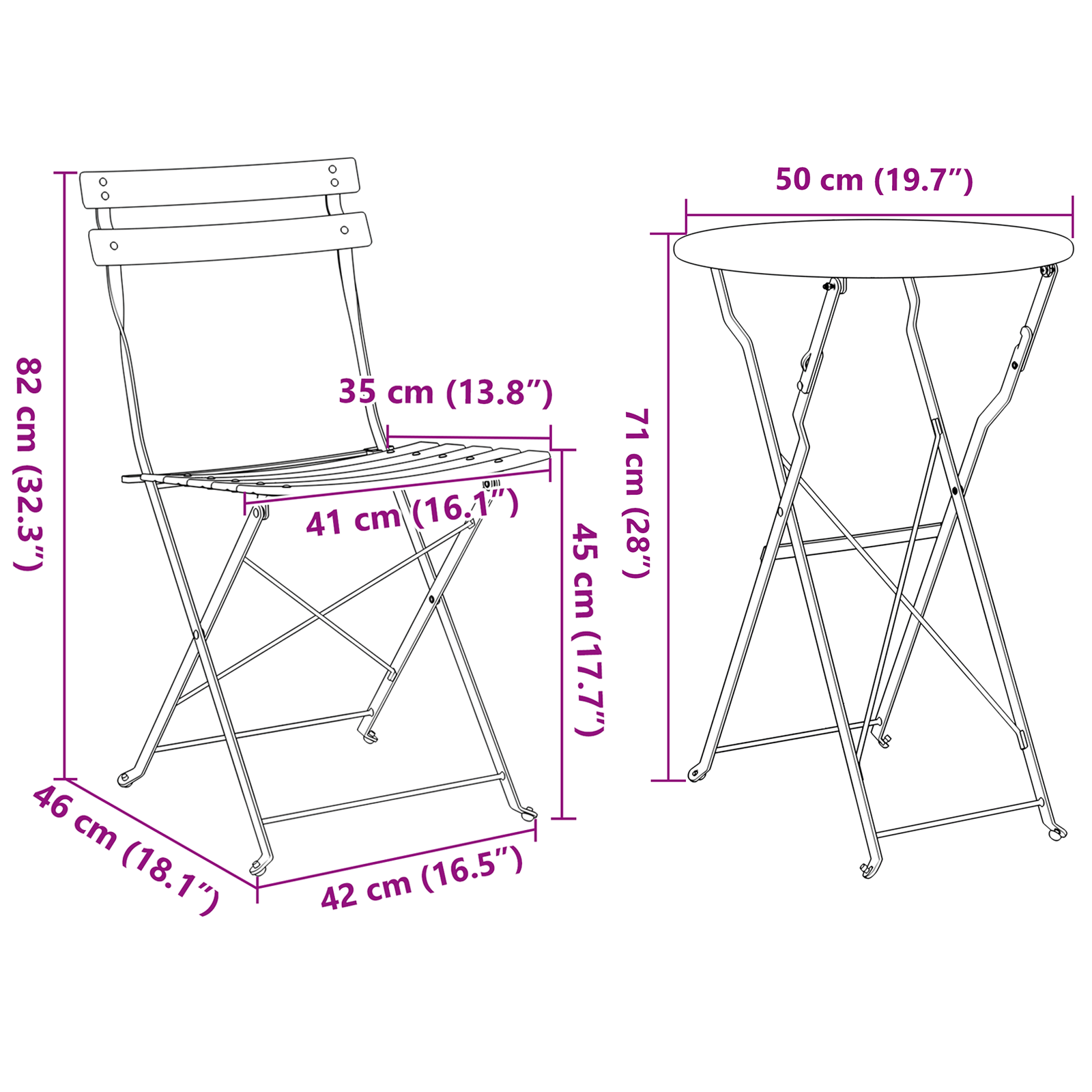 3-Piece Folding Bistro Set - Anthracite Steel - Image 11