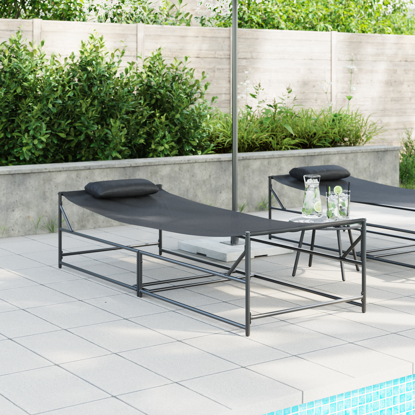 Garden Sunbed - Anthracite - 200x74x73 cm - Steel & Textilene
