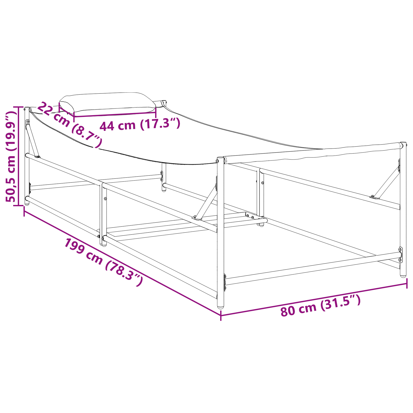 Garden Sunbed - Anthracite - 200x74x73 cm - Steel & Textilene - Image 10