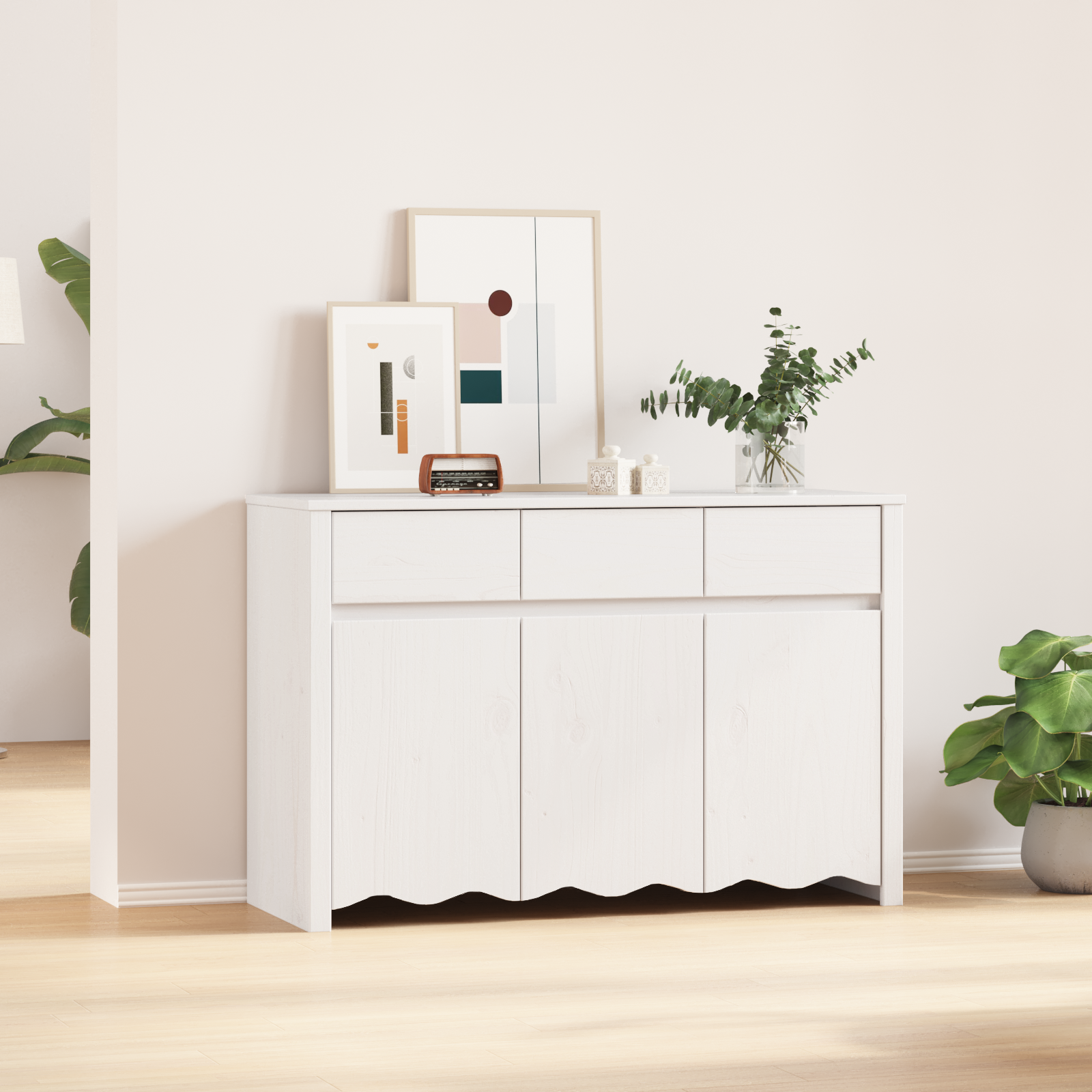 Sideboard "DRAMMEN" White 114x43x75,5 cm Solid Wood Pine