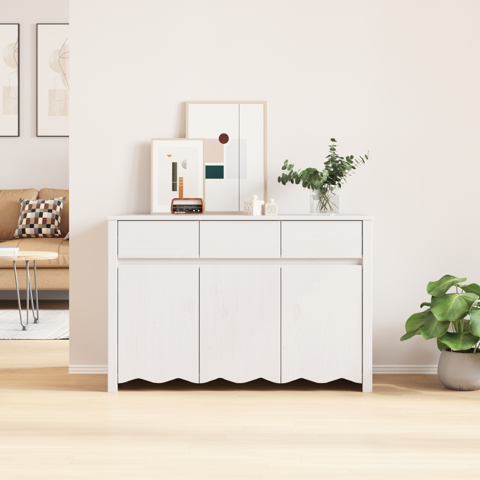Sideboard "DRAMMEN" White 114x43x75,5 cm Solid Wood Pine - Image 4