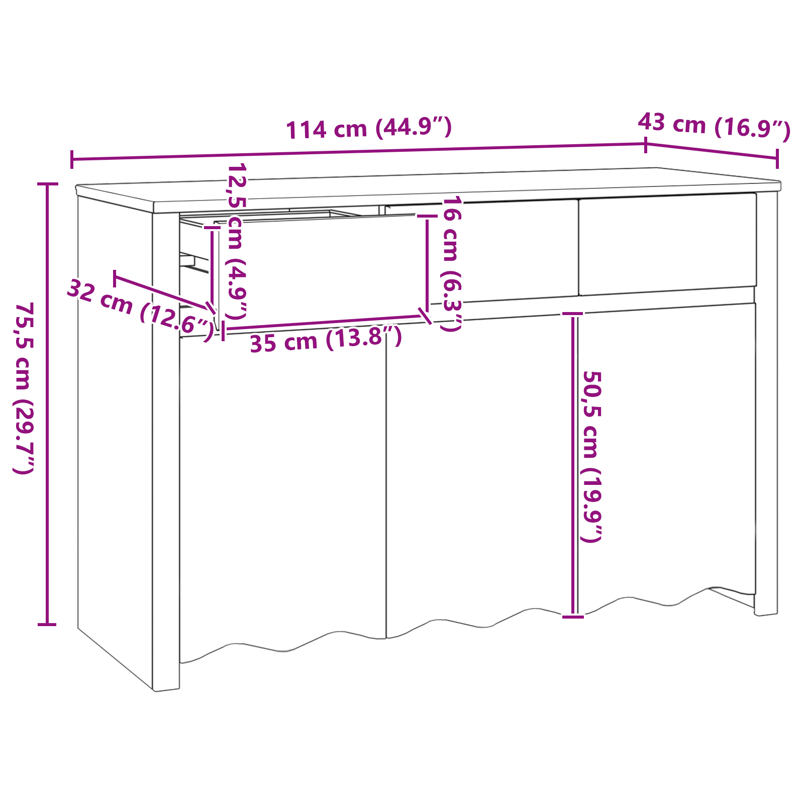 Sideboard "DRAMMEN" White 114x43x75,5 cm Solid Wood Pine - Image 11