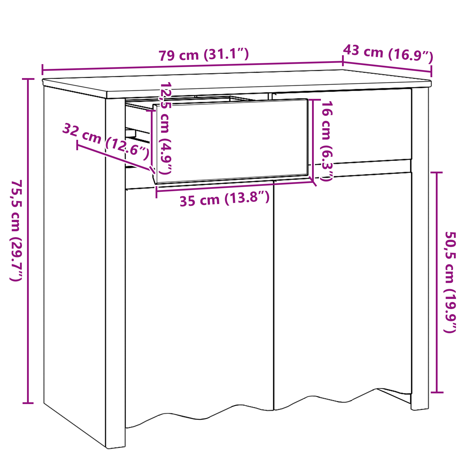 Sideboard "DRAMMEN" 79x43x75,5 cm Solid Wood Pine - Image 11
