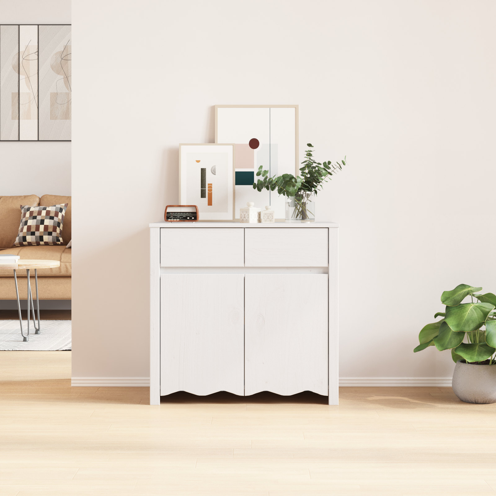 Sideboard "DRAMMEN" White 79x43x75,5 cm Solid Wood Pine - Image 4
